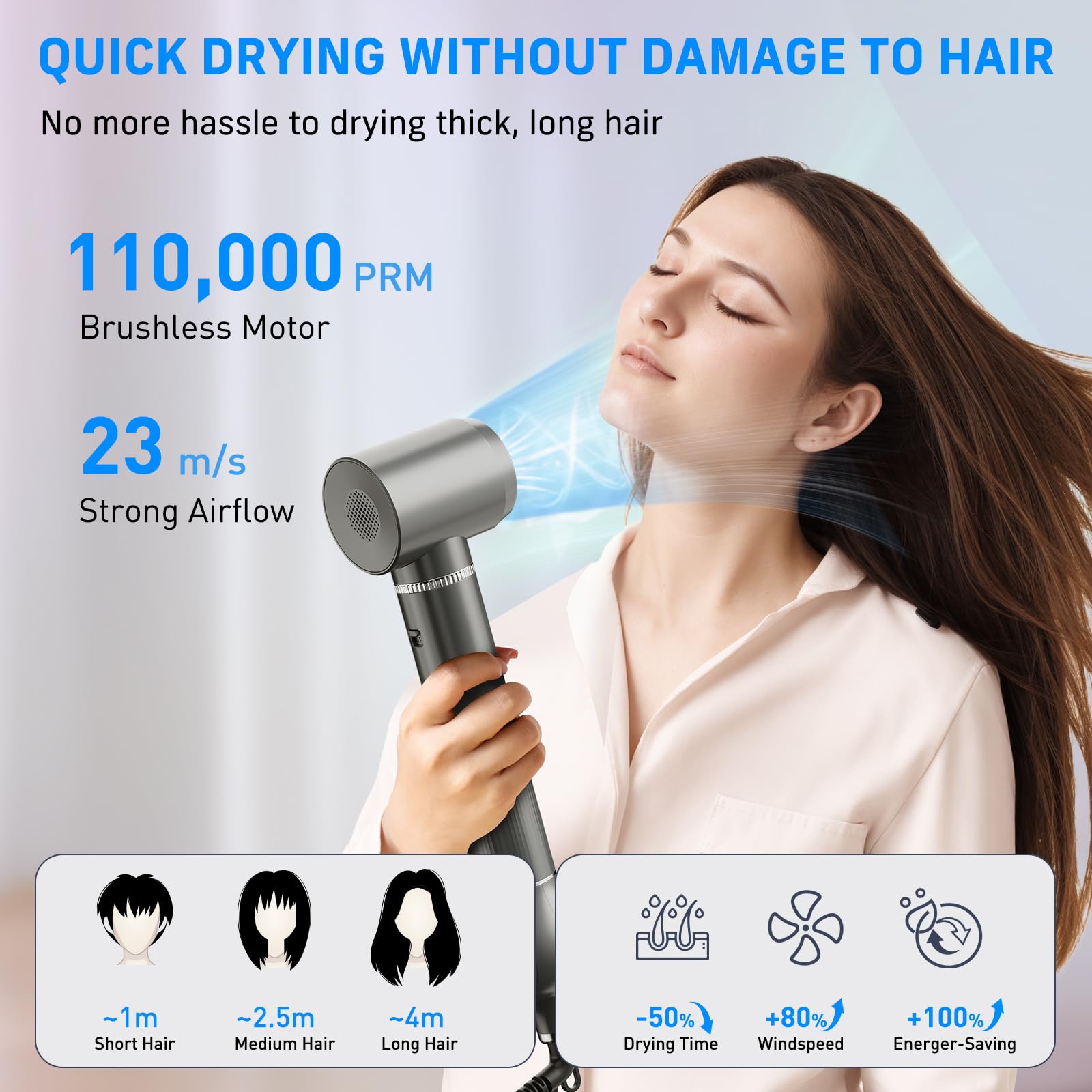 QUICO 5-in-1 Hair Dryer Brush & Styler - 110,000 RPM Fast Drying, 500M Negative Ions for Volumizing, Blow Dryer & Straightener Combo for Women - Salon Quality Styling at Home for Smooth, Shiny Hair with No Heat Damage - Perfect for Daily Styling, Salon-Look at Home, and Travel Use