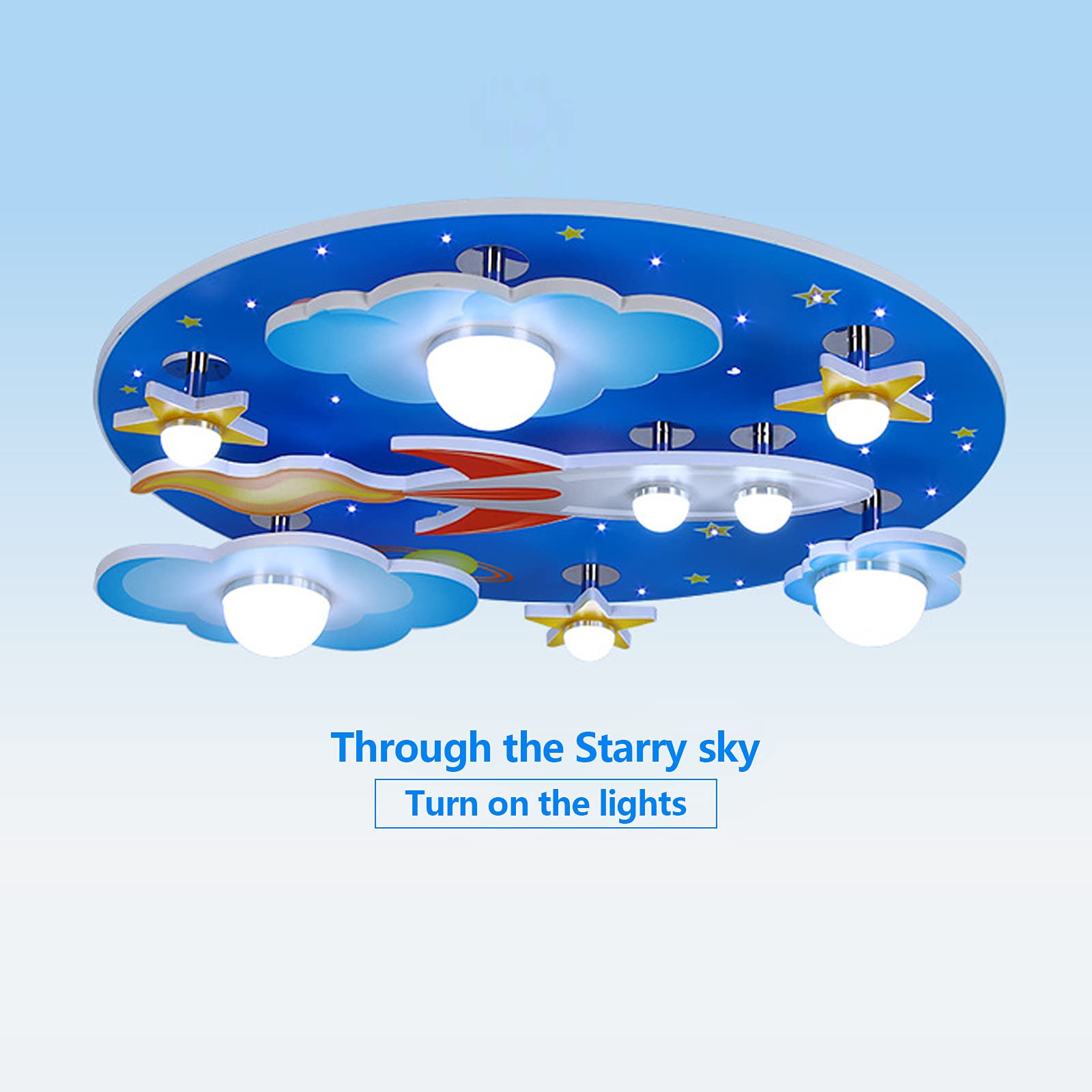 Modern Kids Ceiling Light - Dimmable LED Flush Mount Fixture with Cartoon Universe Stars Design, E27 Base, 60cm Diameter for Baby Room & Bedroom (Bulb Not Included) | Perfect Nursery Lighting & Children's Bedroom Decor