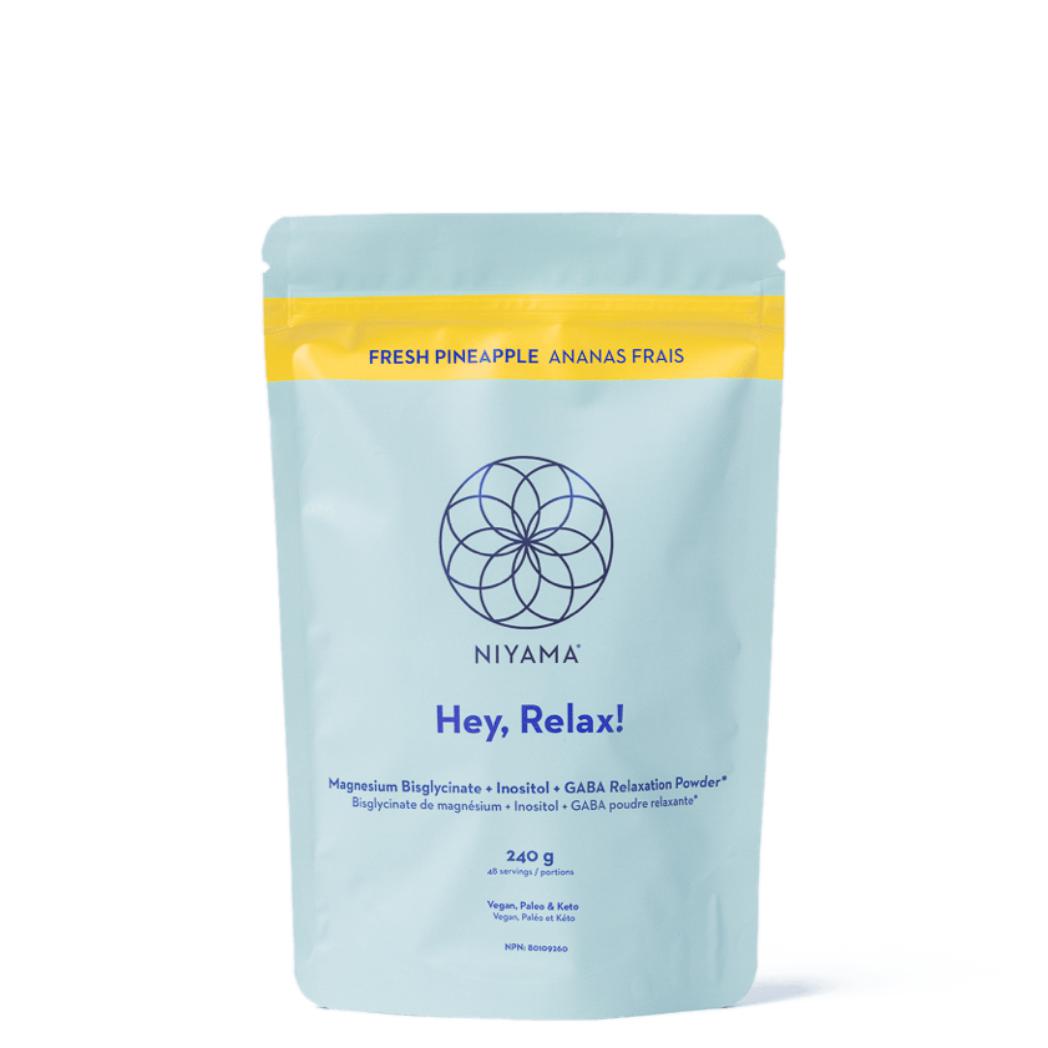 Hey Relax! Magnesium Bisglycinate with Inositol & GABA Supplement - Pineapple Flavored Relaxation Powder for Stress Relief & Better Sleep