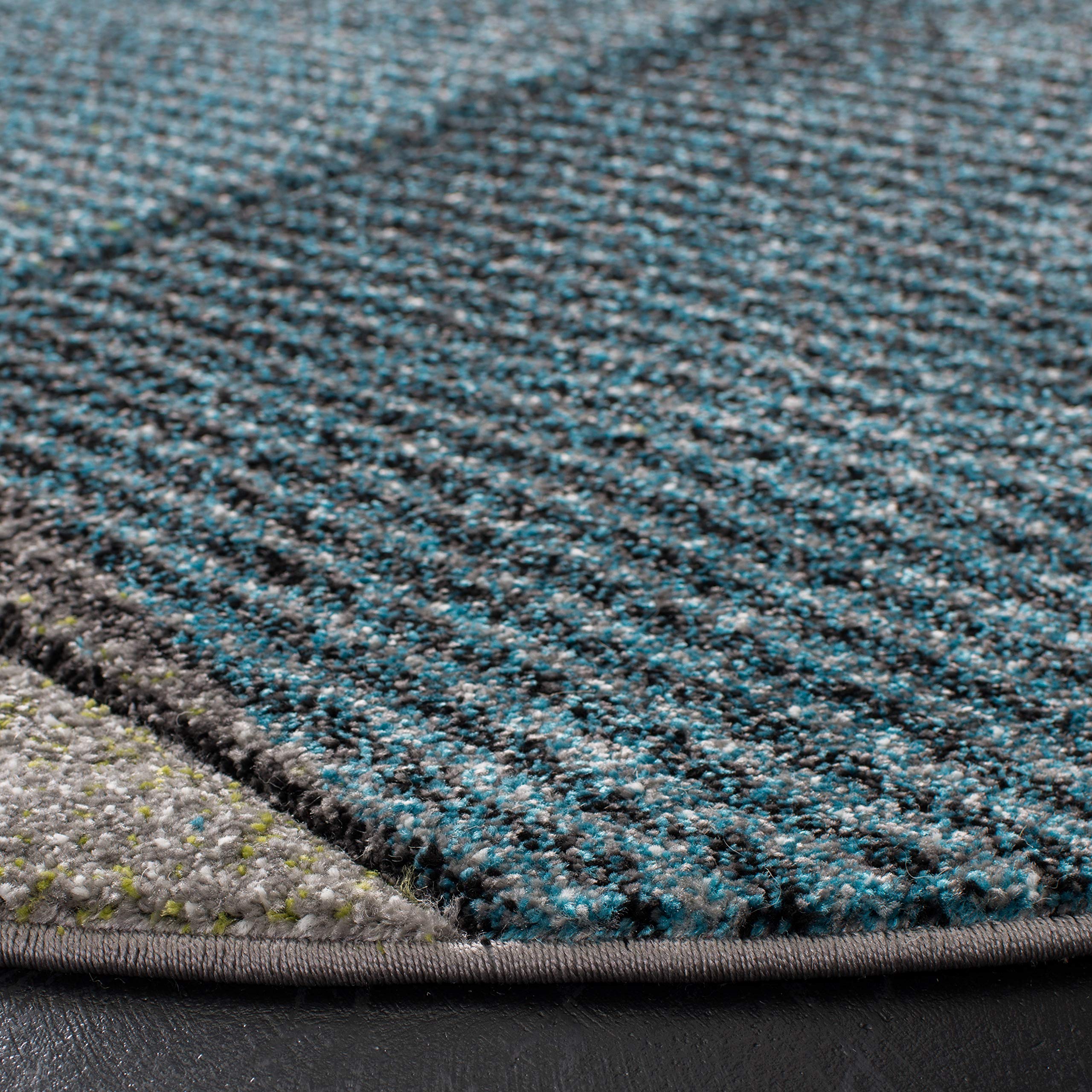 SAFAVIEH Hollywood Collection 11' Round Grey/Teal HLW715D Mid-Century Modern Non-Shedding Area Rug for Dining Room, Entryway, Living Room & Bedroom | Perfect for Boho Chic Home Decor & High Traffic Areas