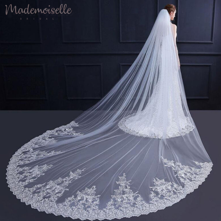 Denika Veil - Elegant Lace Wedding Veil for Brides | Perfect for Church Ceremonies & Outdoor Weddings