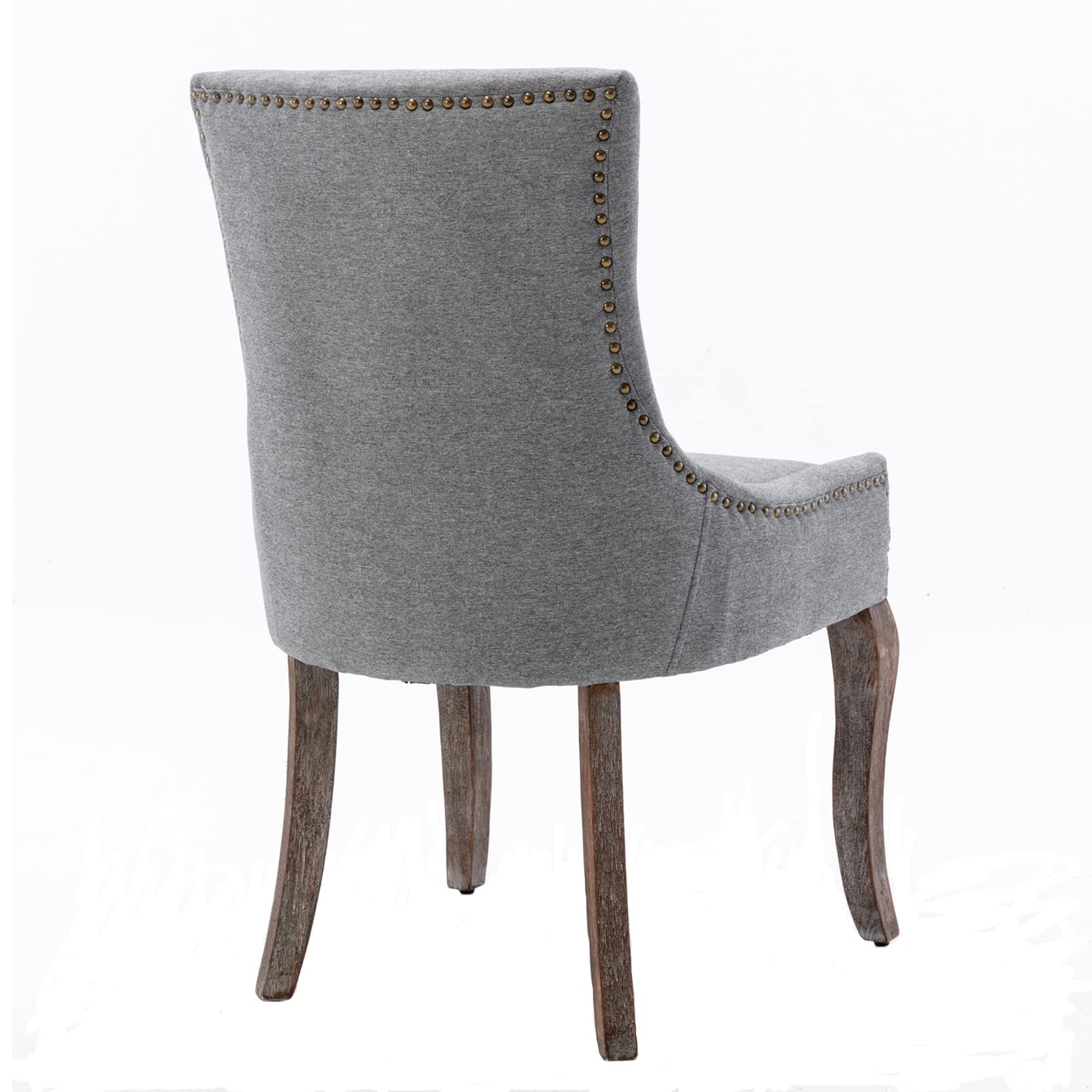 GNIXUU Set of 2 Solid Wood Fabric Upholstered Dining Chairs - Soft Comfortable Thick Padded Kitchen & Room Chairs - Industrial Rustic Wingback Accent Chairs with Nailhead Trim (Grey) - Perfect for Dining Room, Kitchen, Breakfast Nook & Home Decor