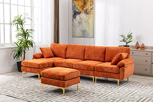 L Shaped With Ottoman-orange