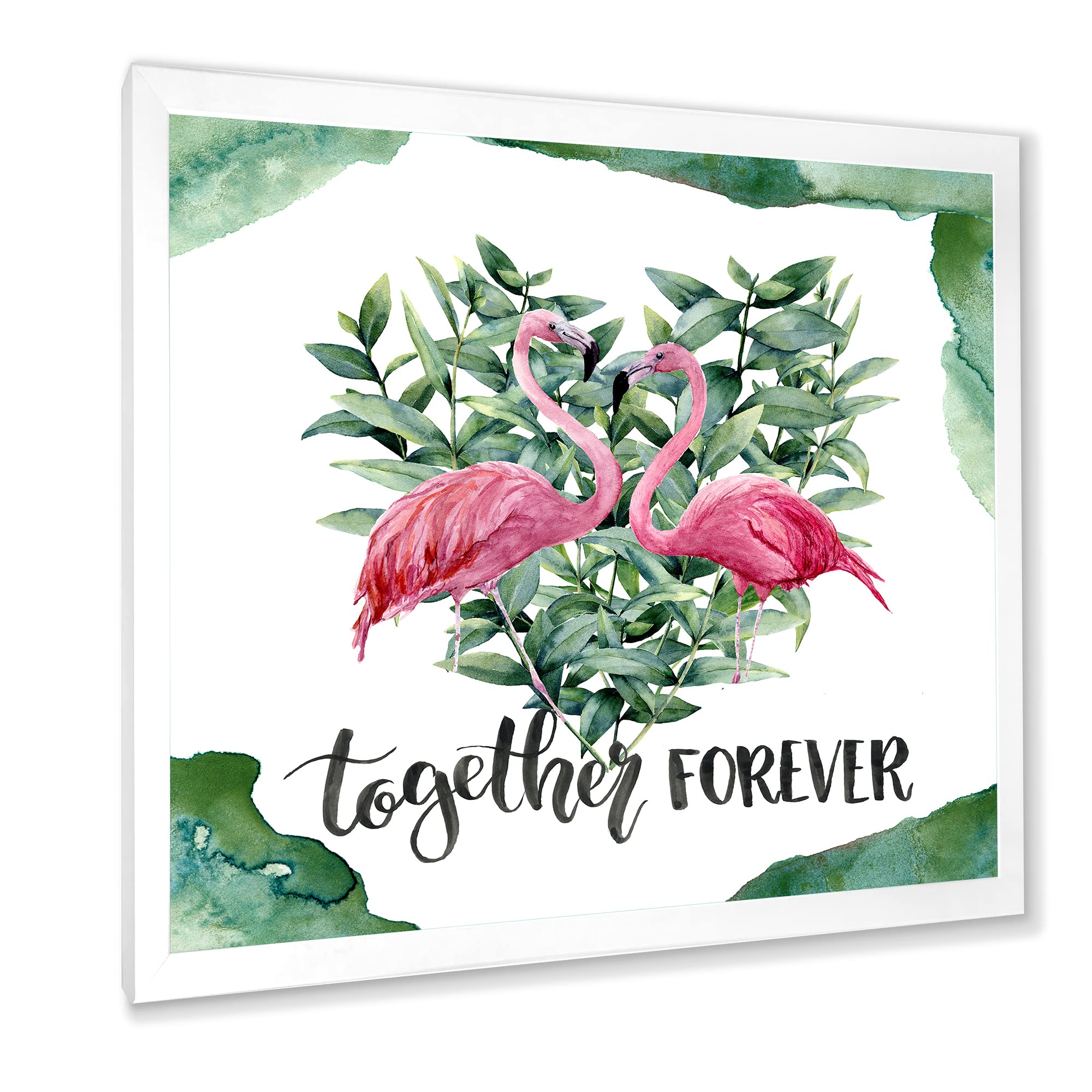 Flamingo Floral Heart Wall Art with Eucalyptus Leaves - Traditional Framed Home Decor for Living Room, Bedroom & Office