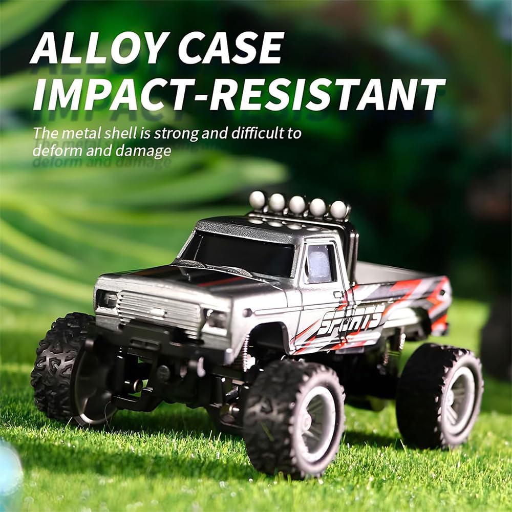 2.4G Mini RC Monster Truck with LED Lights - Remote Control Car for Kids & Adults - Off-Road Stunt Vehicle (Includes Car, Remote & Box, Olive Green) - Perfect for Indoor Play, Backyard Racing & Outdoor Adventures