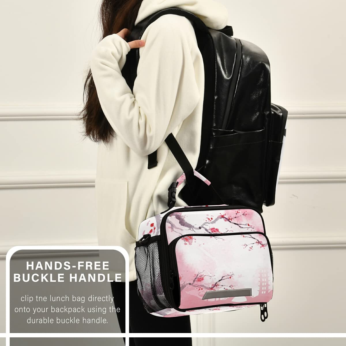 Nander Insulated Japanese Cherry Blossom Lunch Bag - Reusable Cooler Tote with Adjustable Shoulder Strap for School, Work & Picnic - Perfect for Women, Men & Kids (Bento Box Container, Office Lunch, Outdoor Activities)
