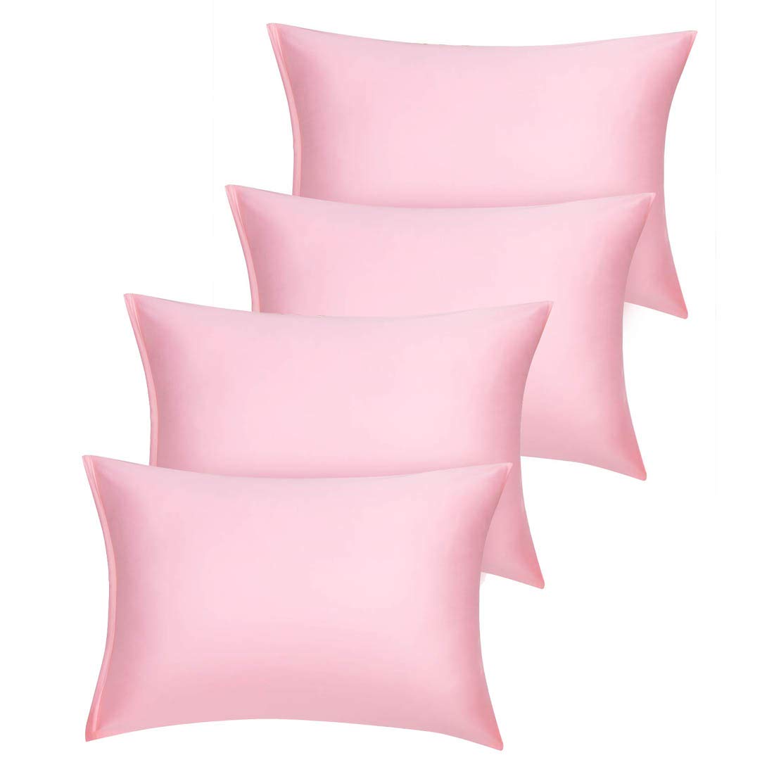 PiccoCasa Set of 4 Luxury Satin Pillowcases with Zipper - Super Soft Blush Pink Pillow Covers 14x20 Inches for Bedroom, Travel & Home Decor