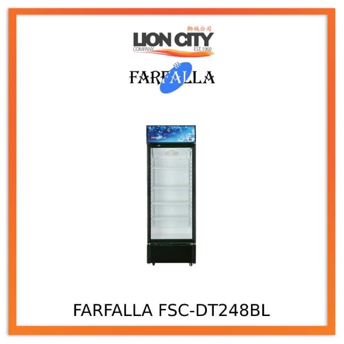 Farfalla FSC DT248BL 248L Commercial Drink Chiller - Energy Efficient Glass Door Beverage Cooler for Restaurants, Bars, and Cafes - Perfect for Displaying Bottles, Cans, and Drinks