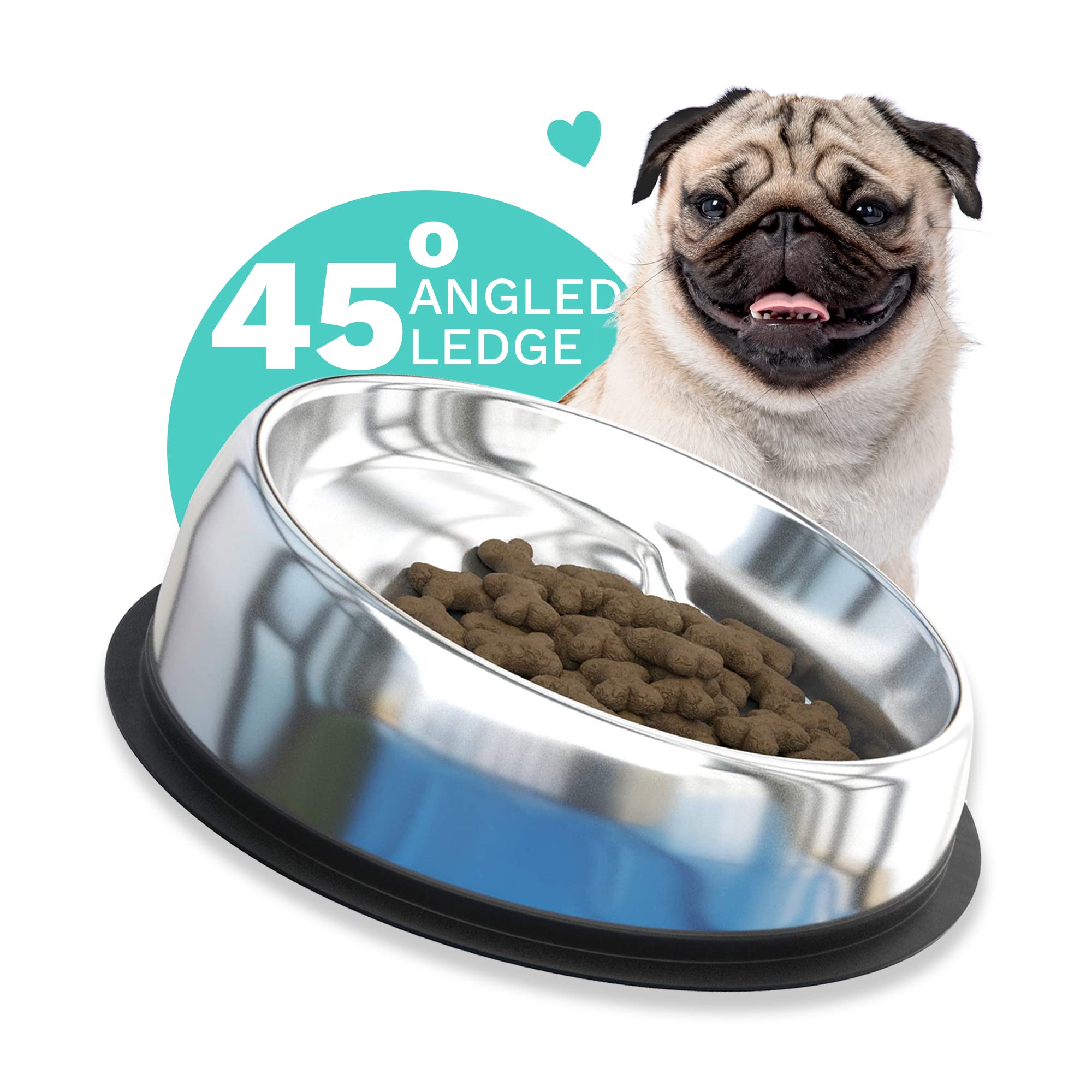 Premium Stainless Steel Elevated Dog Bowl - Slanted Design with Non-Slip Base for Mess-Free Feeding | Reduces Bloating & Improves Digestion | Food-Grade Safe Pet Dish for Medium Dogs | Perfect for Home, Travel & Outdoor Use | Ships from USA