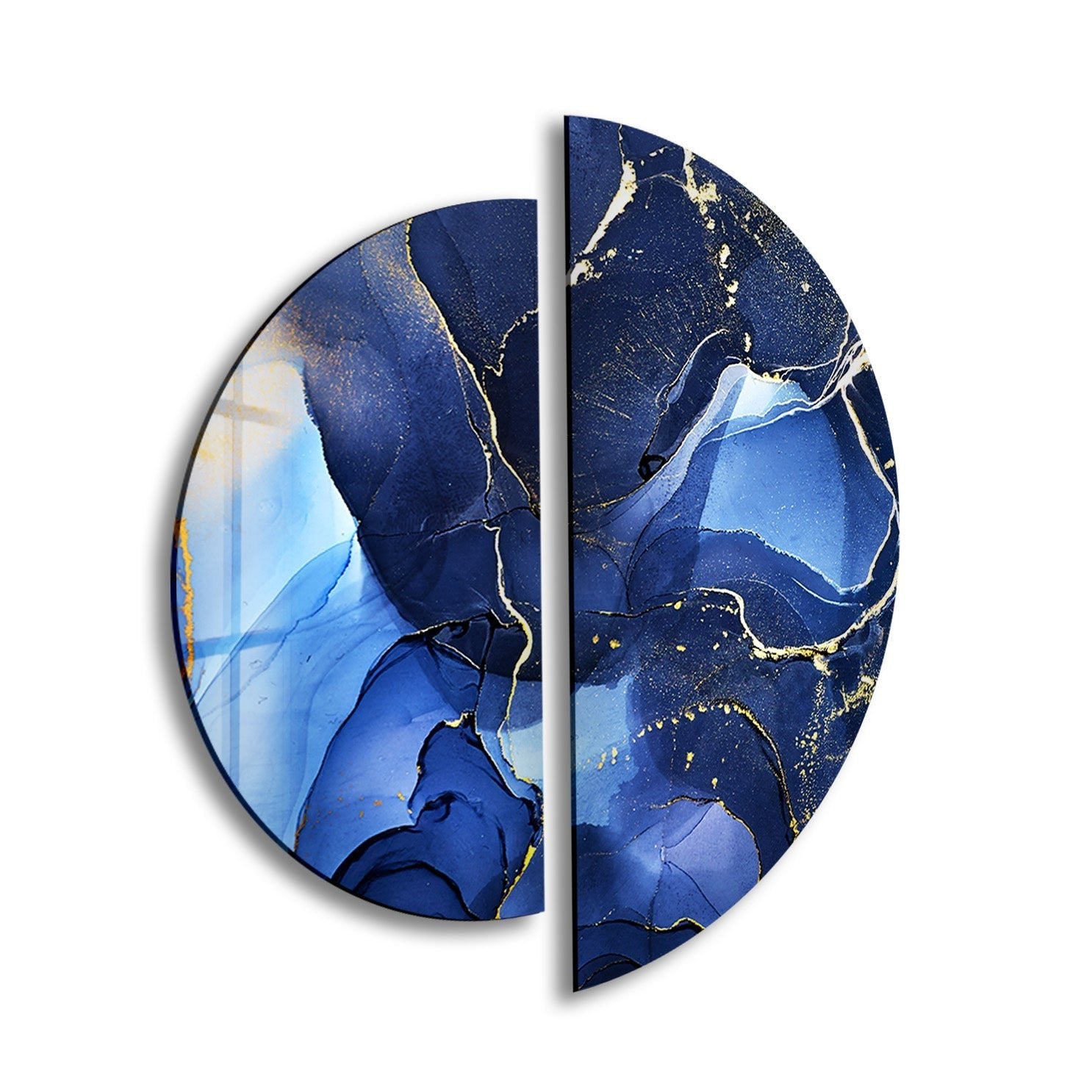 2 Piece Circular Dark Blue Marble Glass Wall Art Set - Modern Home Decor for Living Room, Bedroom, Office - Elegant Handmade Glass Mosaic Wall Hangings for Interior Design