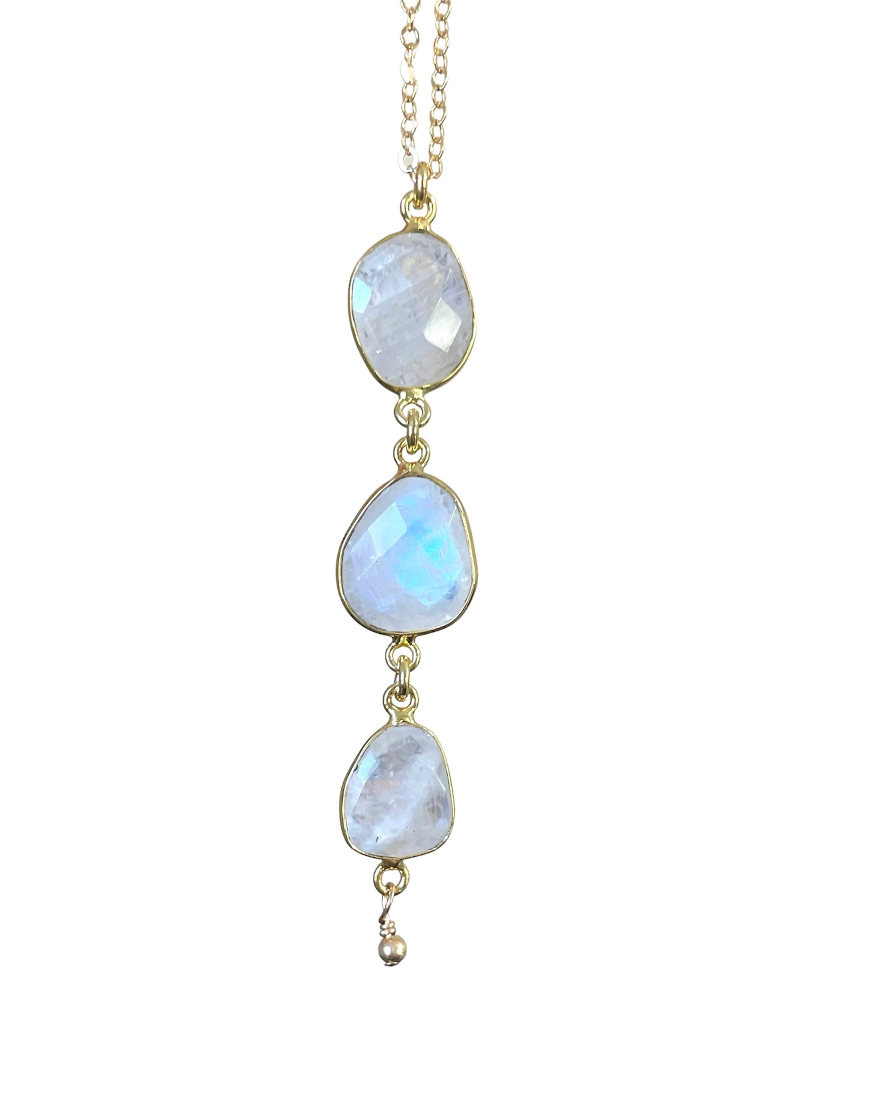 Elegant Rainbow Moonstone Lariat Necklace - 14K Gold or Sterling Silver - Perfect for Boho Chic & Evening Wear
