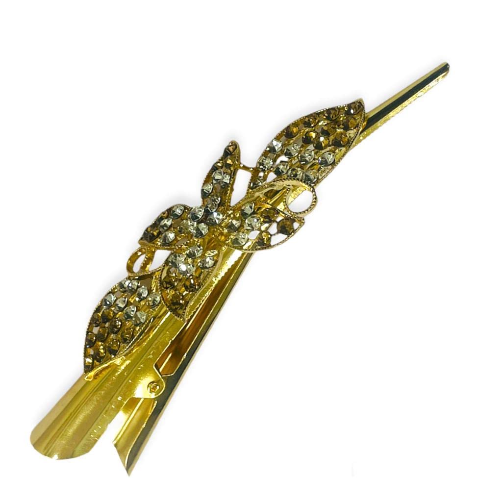 Bakefy Metal Alligator Hair Clips with Teeth & Holes - Non-Slip Hair Styling Barrettes for Curling, DIY Hairstyling Accessories (Large, Gold) - Perfect for Salon, Home Use & Professional Hairdressing