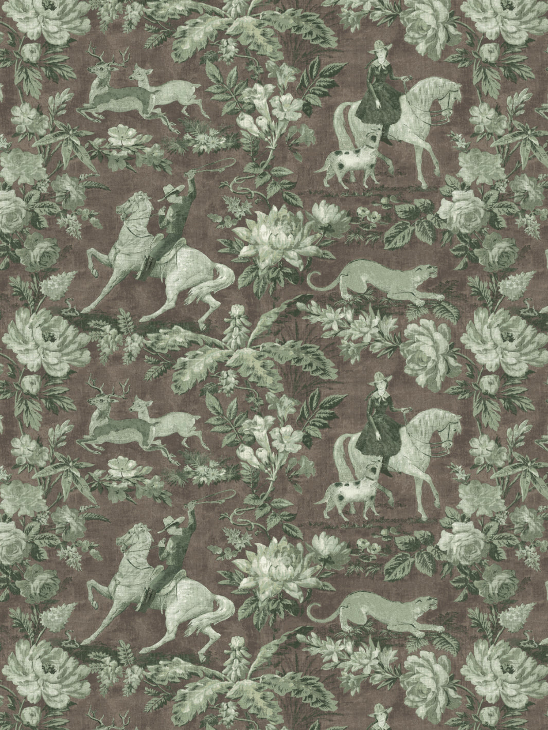 Nathan Turner Moss Brown Cowboy Toile Wallpaper - Western Inspired Peel & Stick Wallpaper for Farmhouse, Ranch, or Country Home Decor