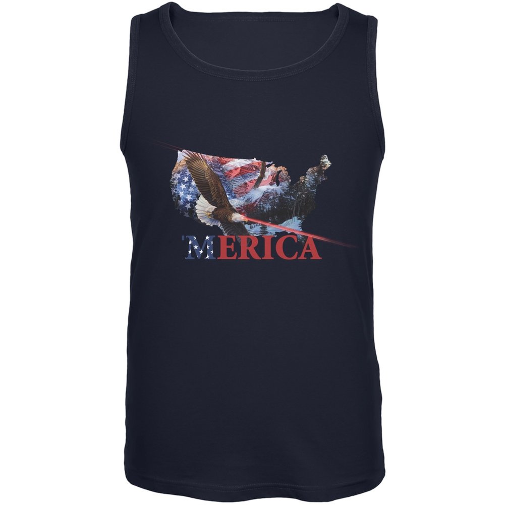 Patriotic MERICA Laser Eagles Navy Blue Tank Top for Men - Comfortable & Stylish Casual Wear for Summer, Gym, and Outdoor Activities