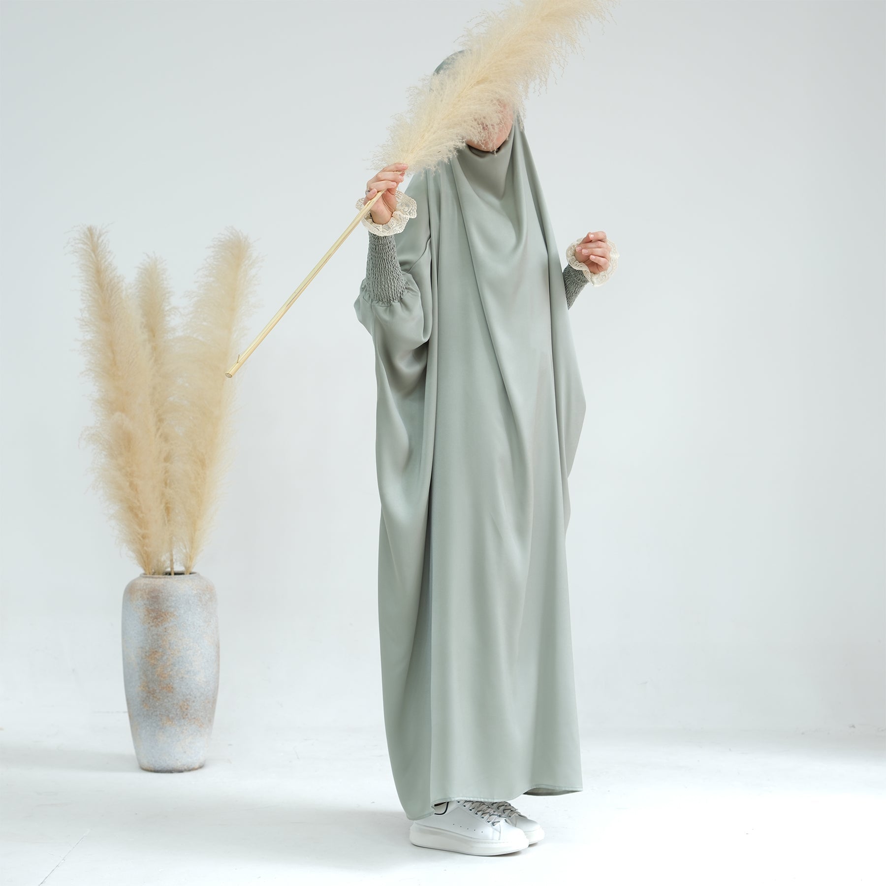 Marwa Satin Jilbab - Premium Modest Hijab Scarf in Sage Green for Women | Perfect for Prayer, Work & Everyday Wear
