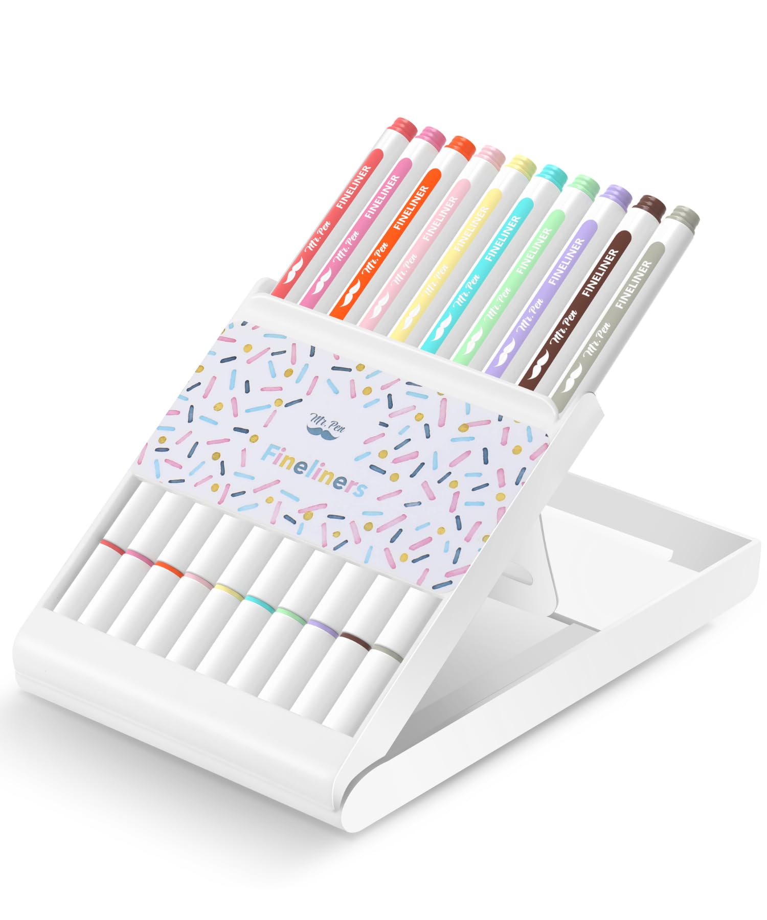Mr. Pen Fineliner Pens Set - 10 Pack Colorful Fine Tip Markers for Drawing, Journaling & Writing | Premium Fine Liners with Stand | Ideal for Artists, Students & Office Use