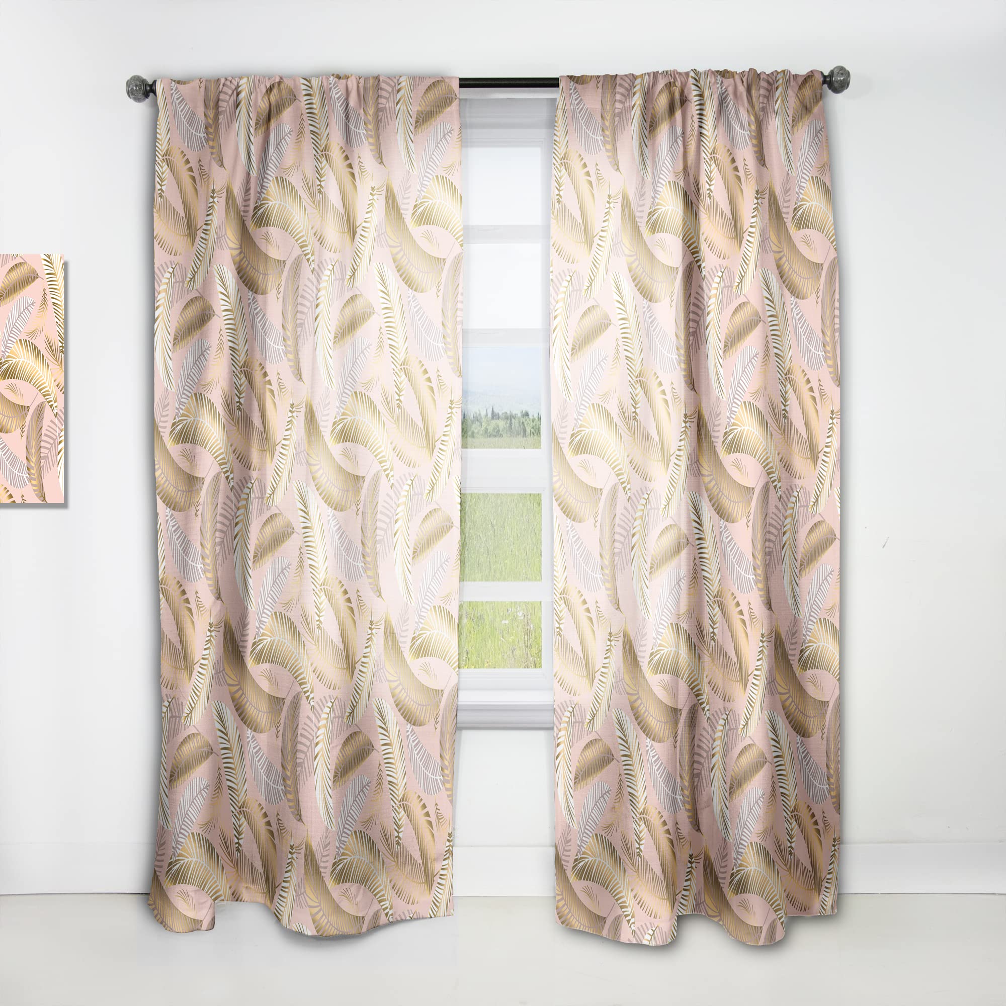 DesignQ Golden Tropical Pattern V Thermal Insulated Curtains - 52x120 Inch Single Panel for Bedroom & Living Room - Perfect for Sun Protection & Home Decor