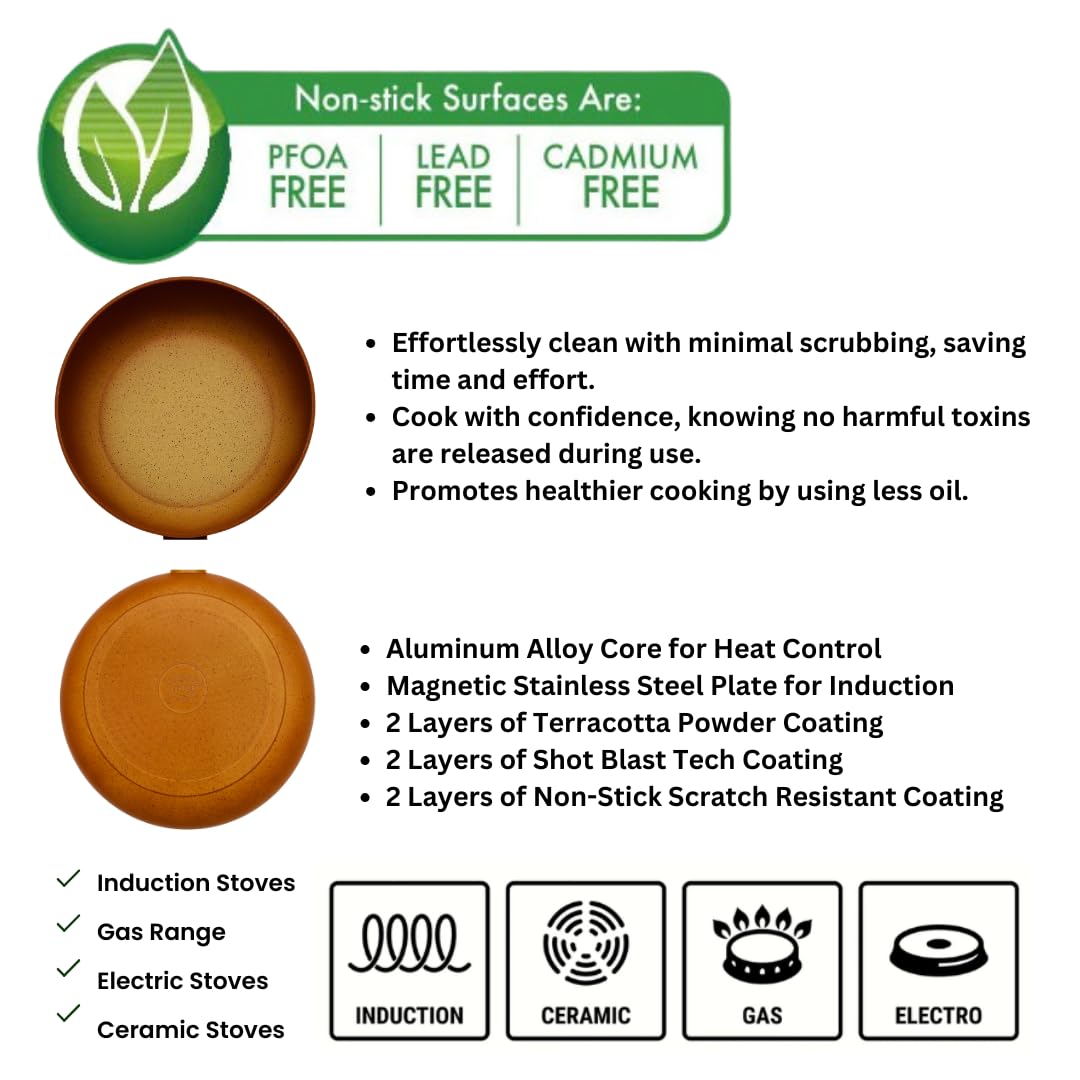 Neware Terracotta Casserole Pot with Lid, 11-inch (24cm) Spanish Cazuela Olla for Baking, Stewing & Serving – Perfect for Paella, Soups & Oven-to-Table Meals