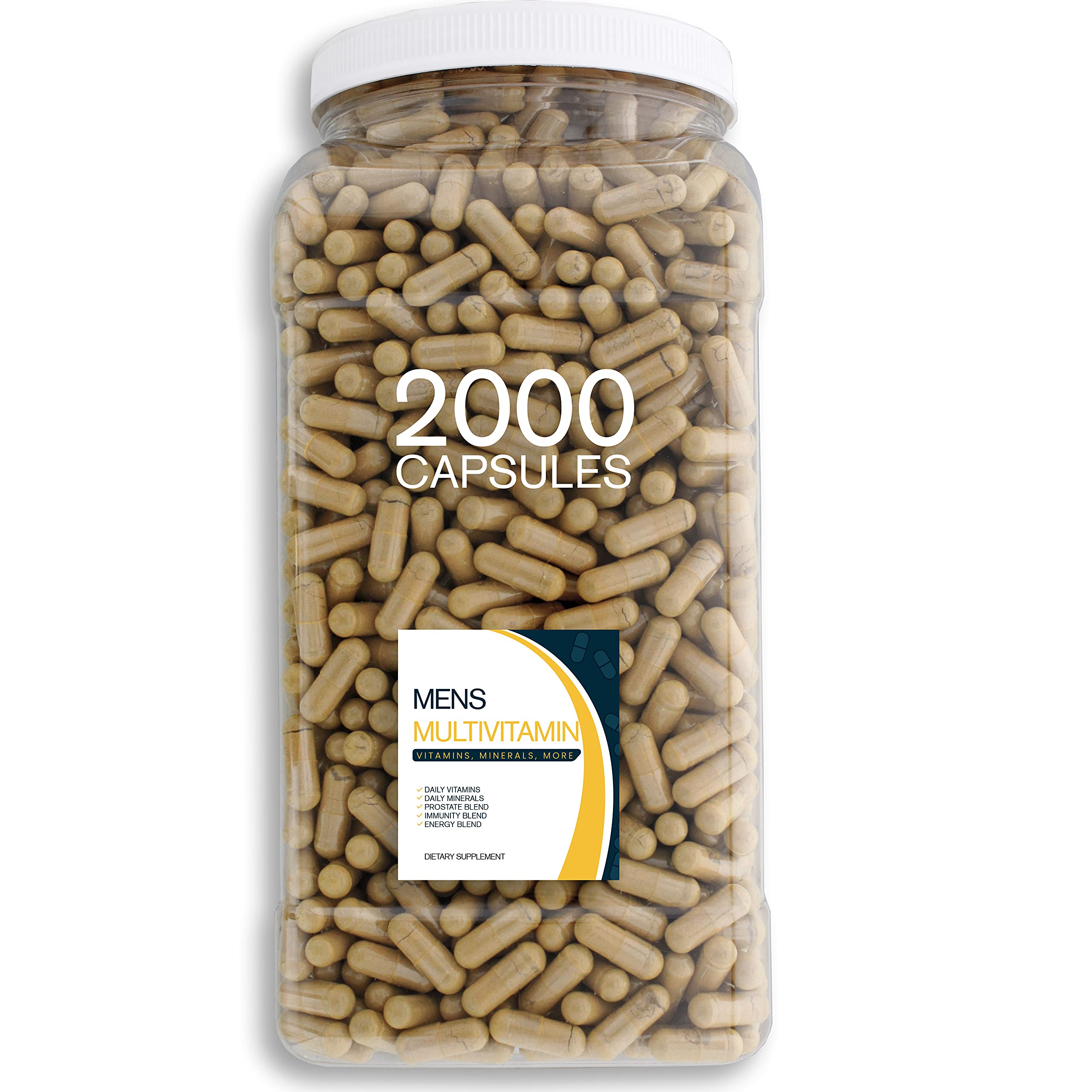 Daily Multivitamin & Men's Health Supplement - 2000 Capsules with Essential Vitamins, Minerals, Antioxidants & Energy Boost | Clear Square Grip Jar | Supports Immune System, Heart Health & Vitality for Active Men