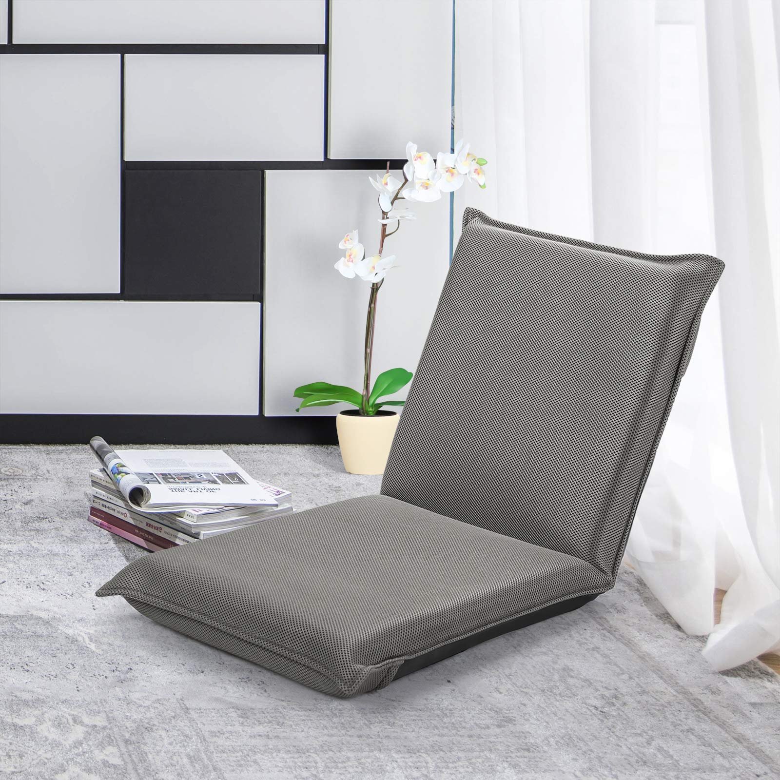 Giantex Adjustable Floor Chair with Back Support - 6 Position Reclining Gaming Chair, Padded Sleeper Bed for Video Games, Meditation, Reading & TV Watching - Comfortable Grey Seat for Living Room, Bedroom & Home Theater Use
