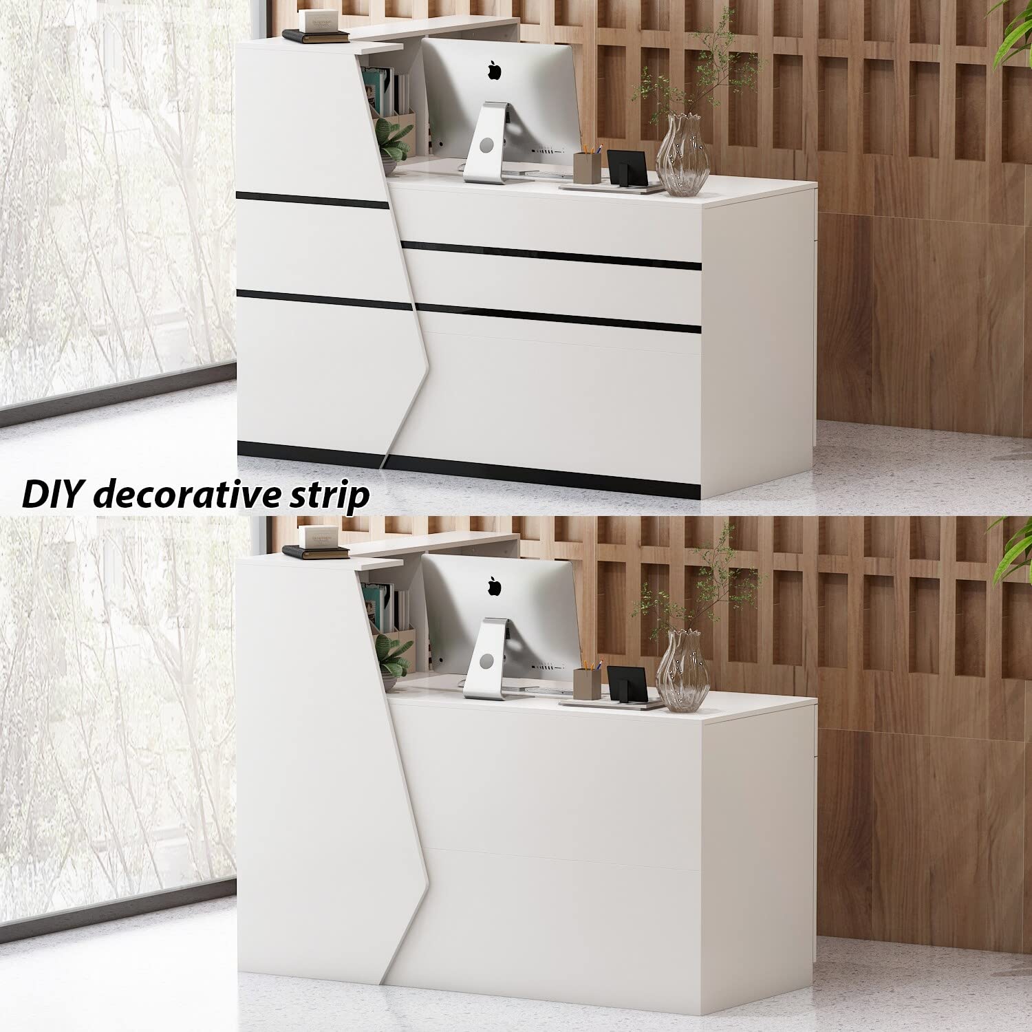 Kerrogee L-Shape Reception Desk - Modern Laminate Office Computer Workstation for Home & Business Use - Perfect for Reception Areas, Home Offices, and Workspaces