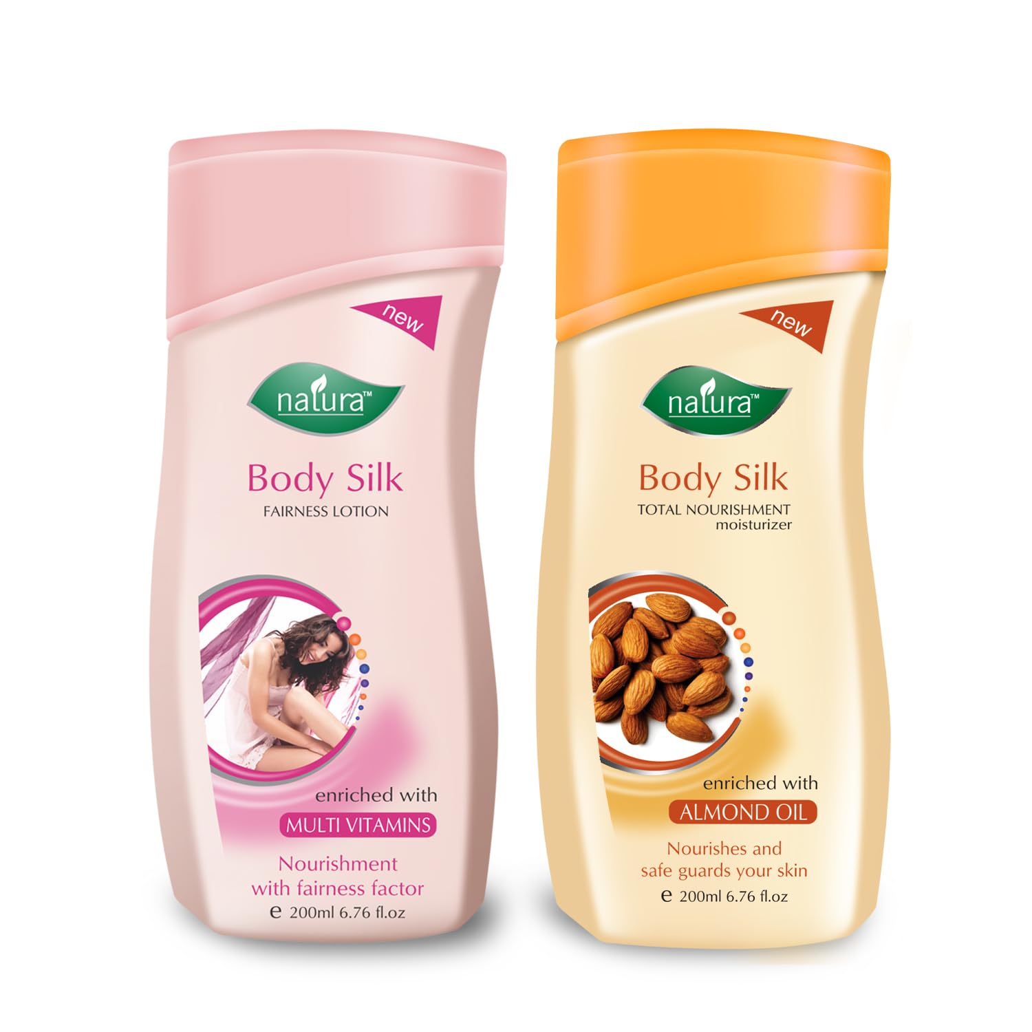 NATURA BODY SILK FAIRNESS & ALMOND BODY LOTION COMBO (400ml) - Skin Brightening & Moisturizing Cream for Dry Skin, Perfect for Daily Hydration & Night Care Routine