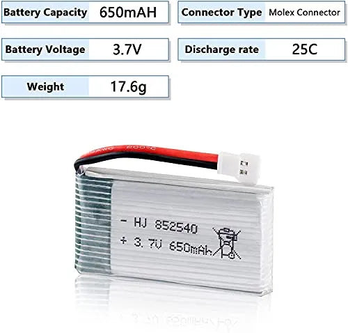 2PCS 3.7V 650mAh Lipo Drone Batteries with USB Charger - Compatible with SYMA X5/X5C/X5SC/X5SW Quadcopter - Rechargeable Battery Pack for Aerial Photography & FPV Flying