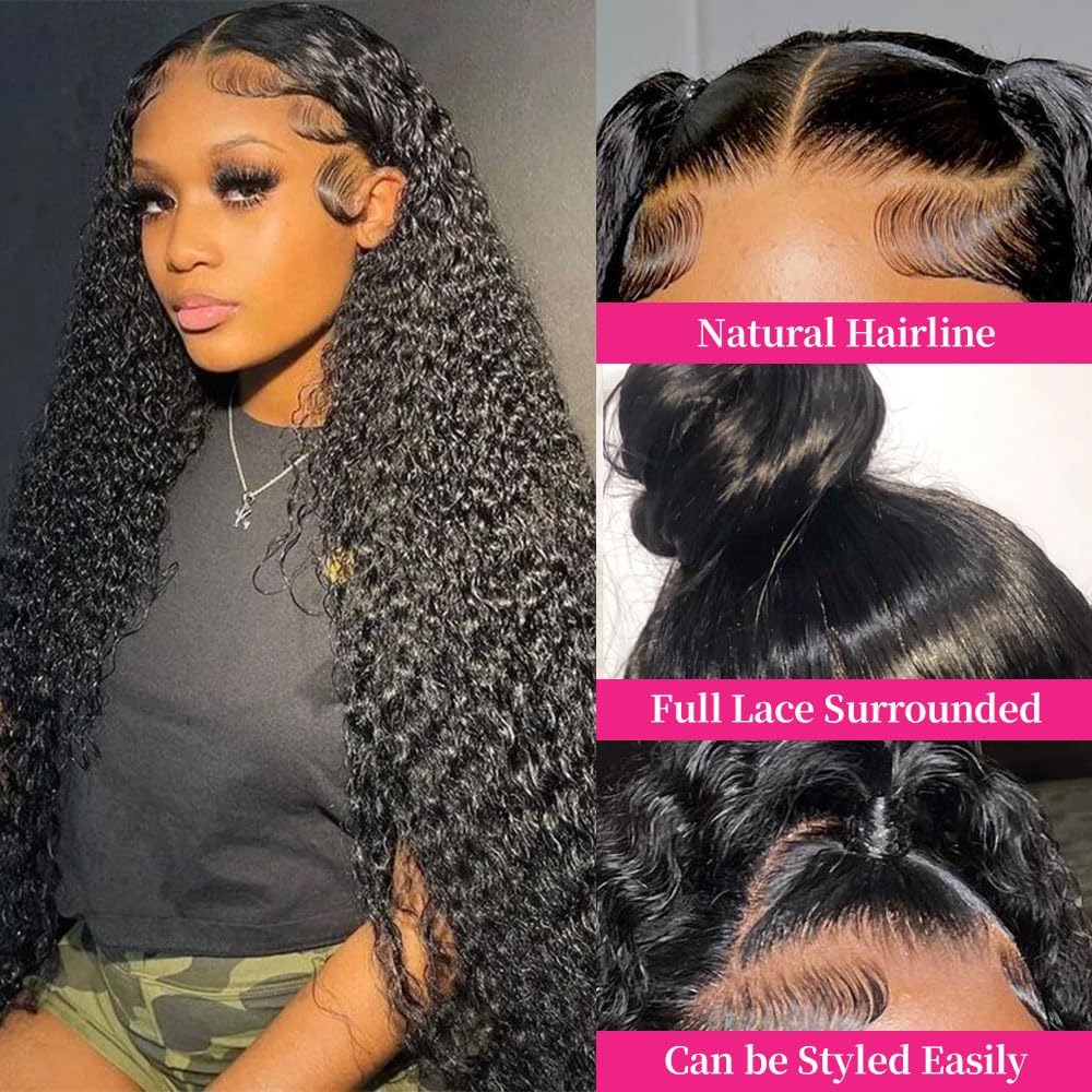 360 Water Wave Lace Front Wigs Human Hair 180% Density 22 Inch Deep Wave Lace Frontal Wig for Black Women - Pre Plucked with Baby Hair Natural Color - Perfect for Daily Wear, Parties & Special Occasions