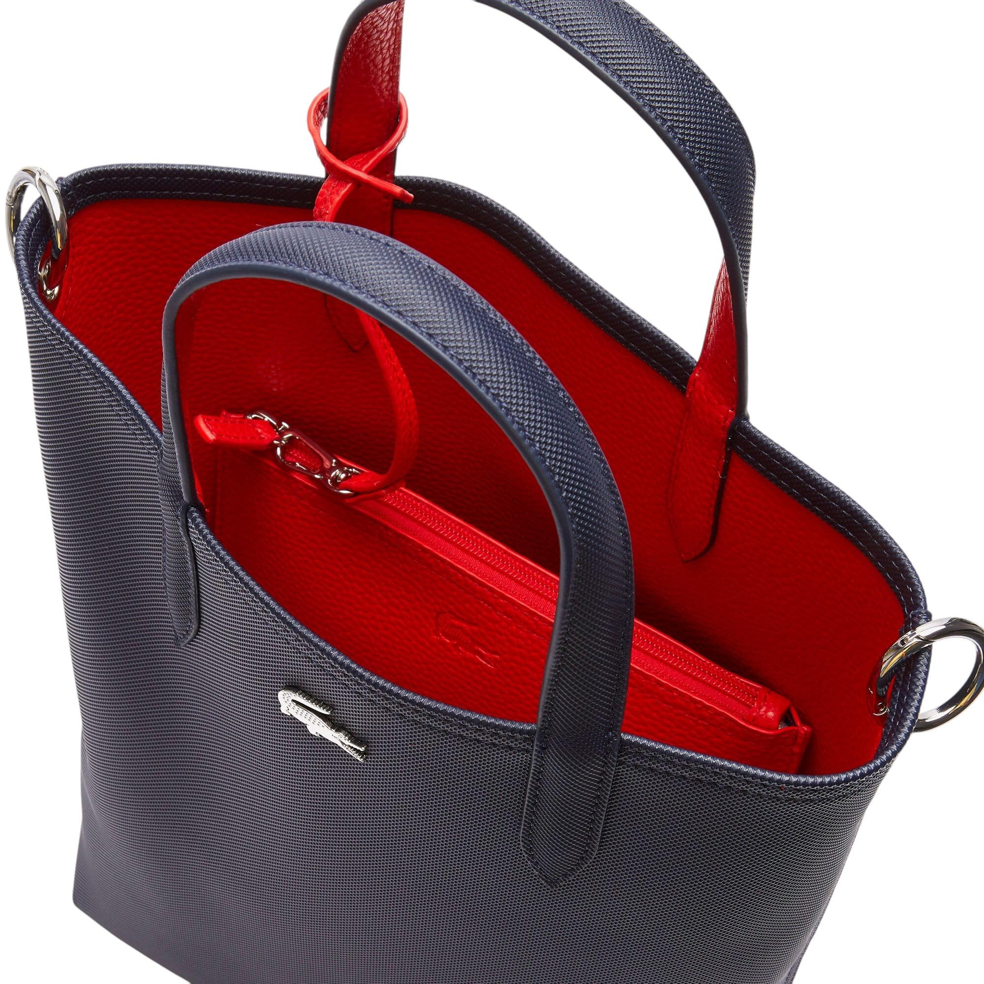 Lacoste Anna Reversible Coated Canvas Tote Bag with Detachable Pouch - Stylish Women's Handbag for Work, Travel & Shopping