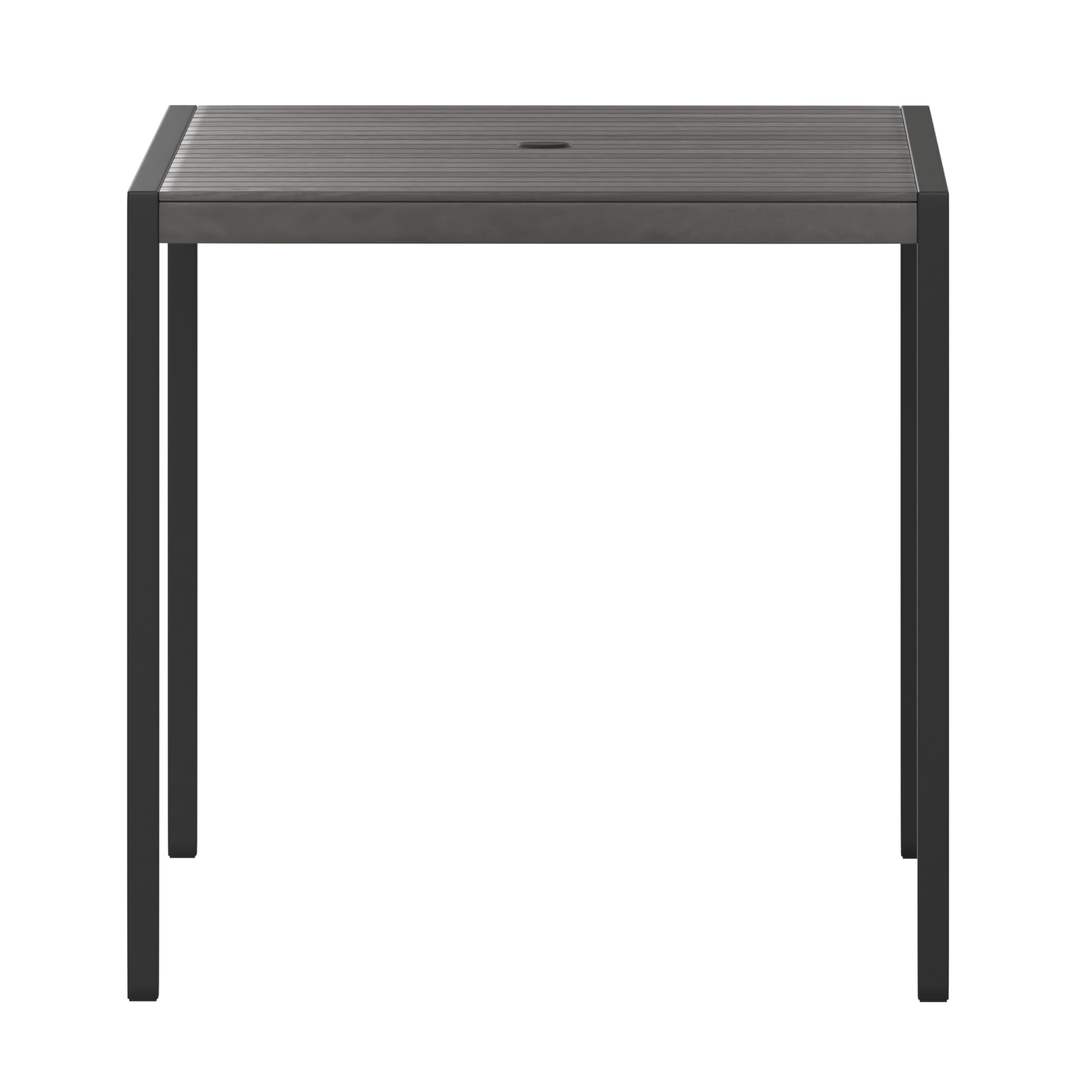Flash Furniture Lark Commercial Outdoor Steel Dining Table with Umbrella Hole - Gray Wash Faux Teak Poly Slatted Top - Black Frame - 30x48 Inch - Seats 4 Adults - Perfect for Patio, Backyard, Restaurant Outdoor Dining