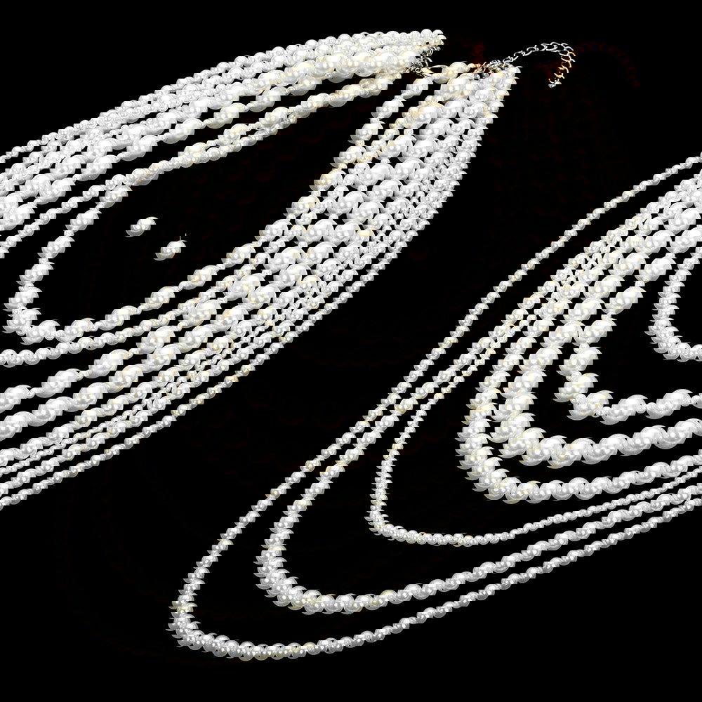 Elegant Cream Pearl Beaded Multi-Layered Statement Necklace for Women - Perfect for Weddings, Parties & Special Occasions