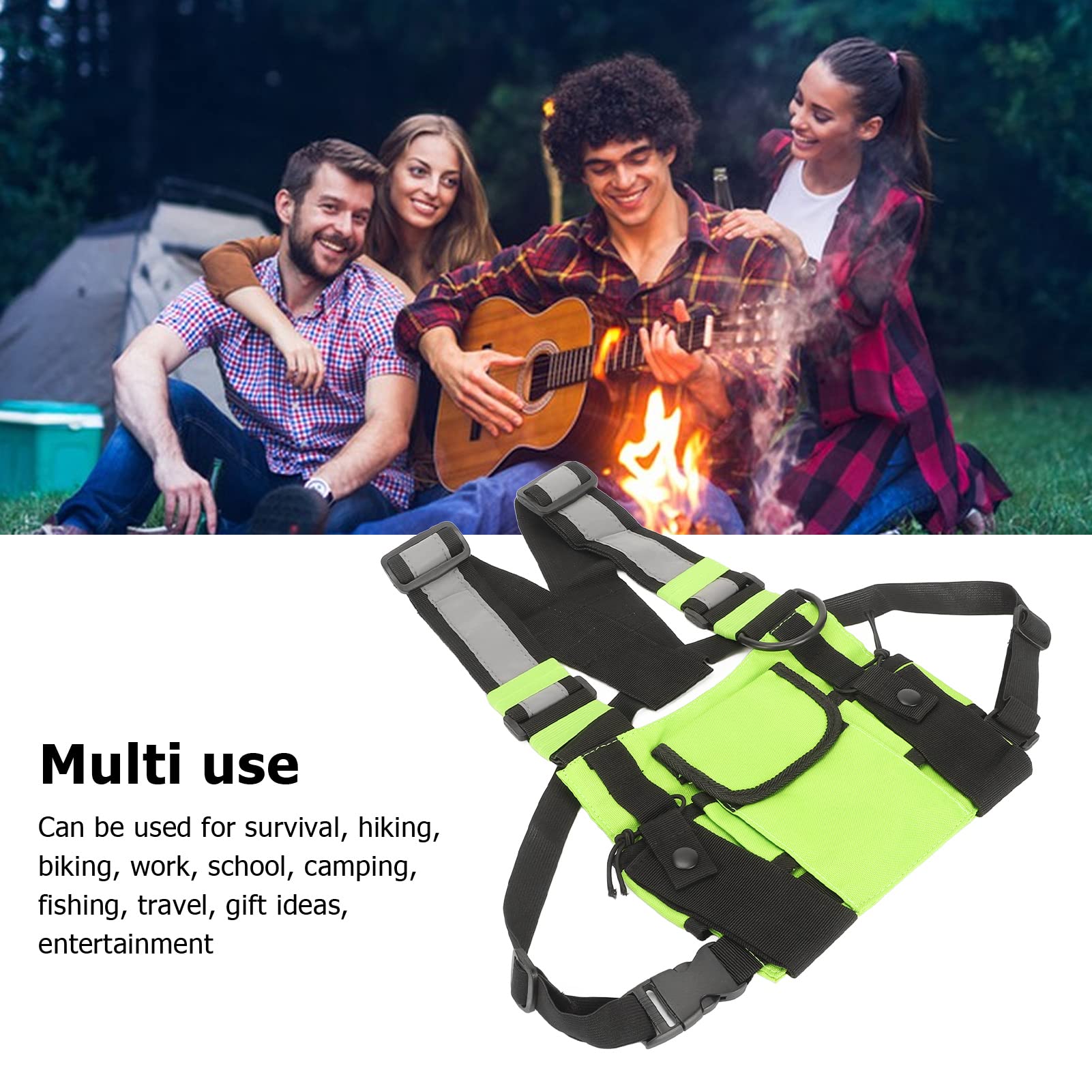 Adjustable Radio Chest Harness Vest Bag for Two-Way Radios & Walkie Talkies - Fruit Green Tactical Shoulder Strap Pack with Pockets - Ideal for Security, Construction, Hiking & Outdoor Activities