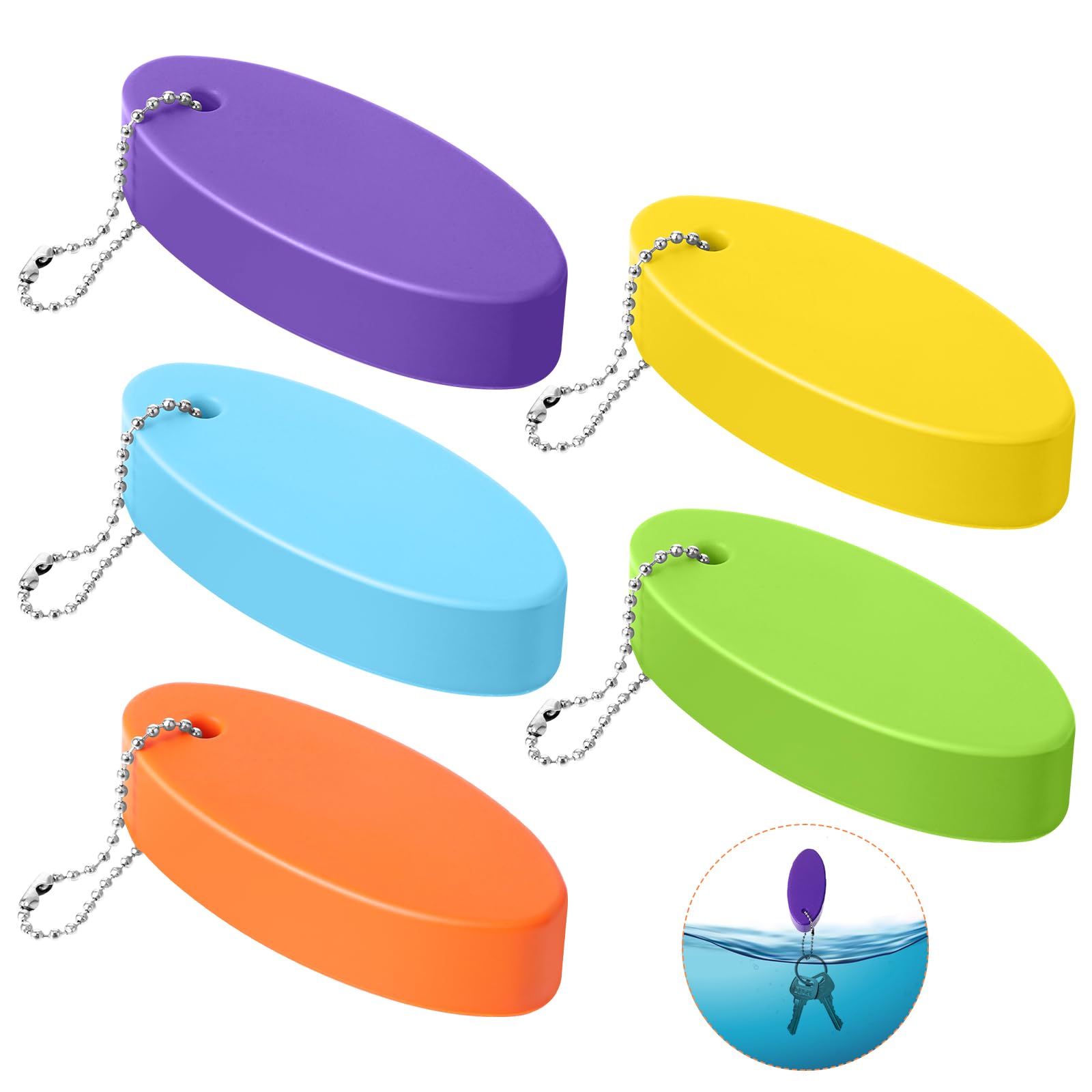 5pcs Floating Keychains for Boats - Waterproof Multicolor Oval Key Floats for Boating, Fishing, Surfing, Sailing & Kayaking - Perfect for Outdoor Water Sports & Beach Activities