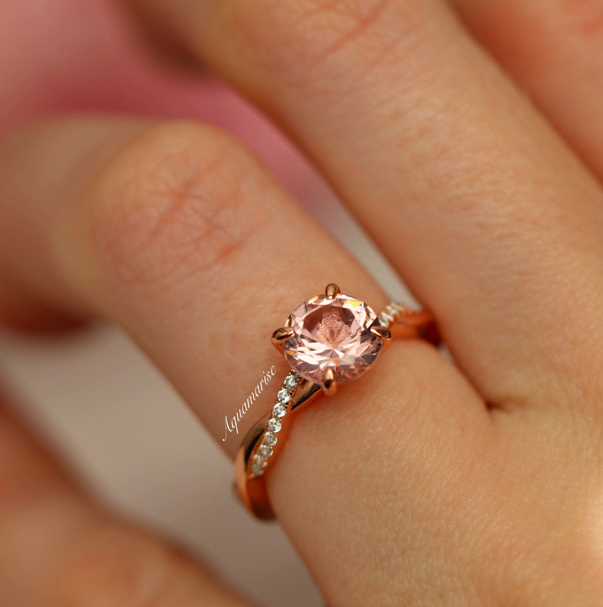 Sophia Twisted Vine Morganite Ring - 14K Rose Gold Vermeil Engagement Ring for Women, Perfect for Valentine's Day, Anniversary & Proposal Gifts