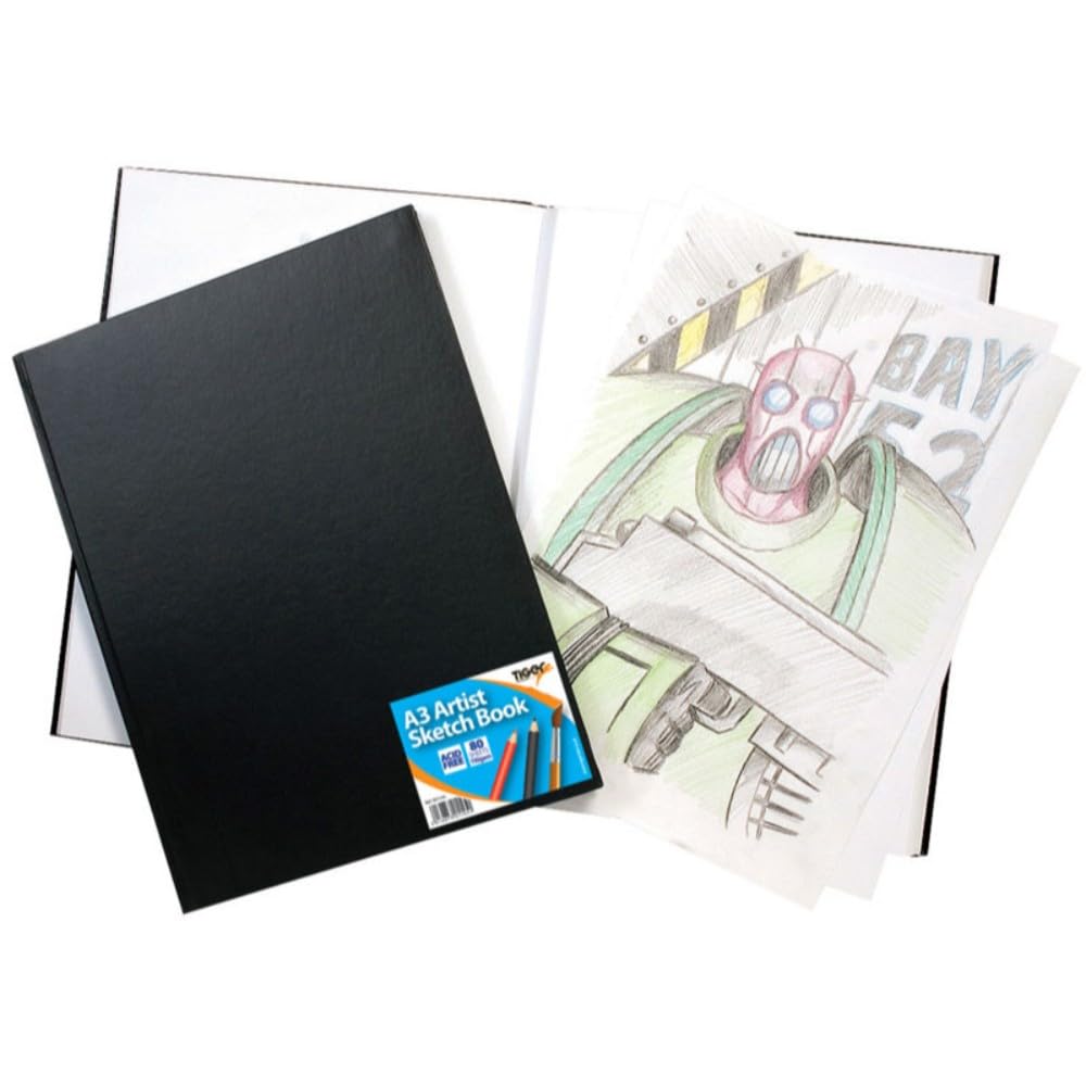 Premium Tiger A3 Casebound Sketch Book for Artists - 110lb Acid-Free Paper, Ideal for Drawing, Painting & Mixed Media - Perfect for Studio, Travel & Art Classes