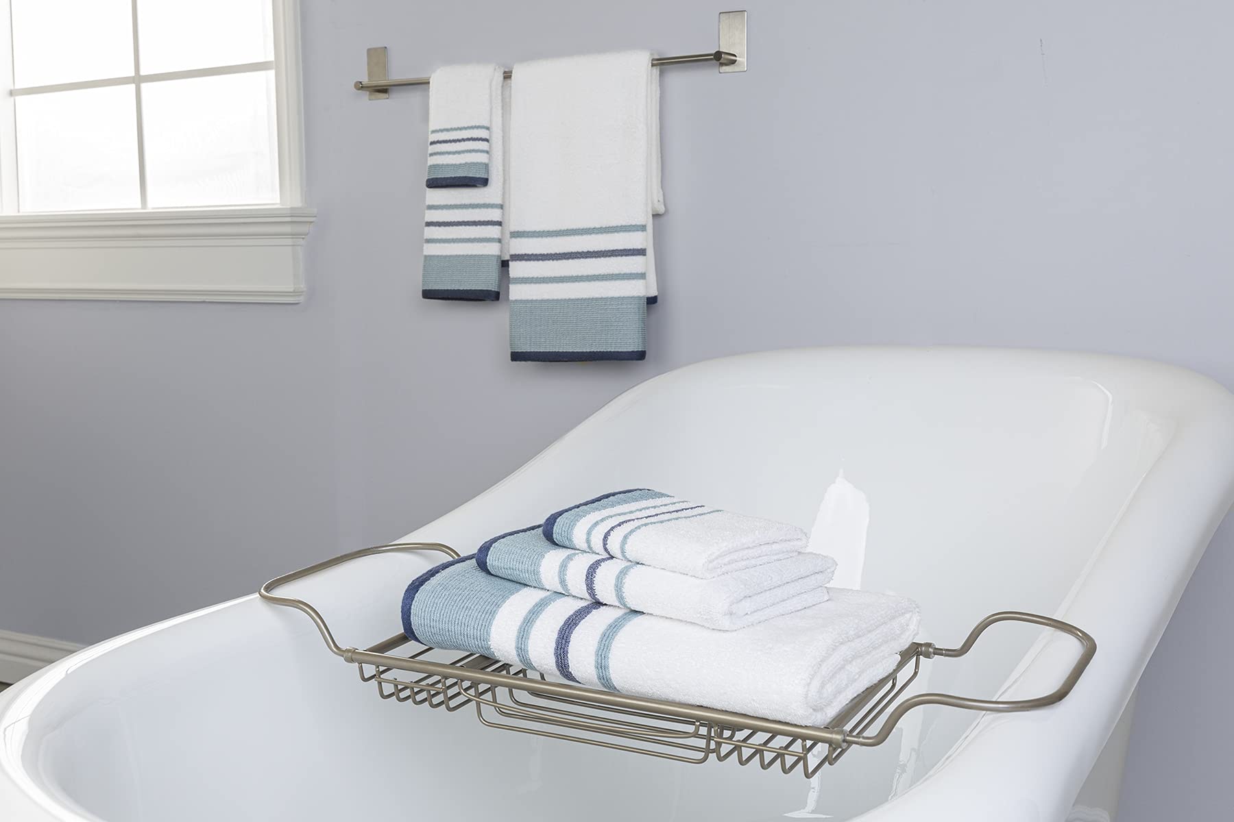 Premium 6-Piece Blue Stripe Towel Set - Soft & Absorbent Bath Towels for Spa, Pool & Beach - Luxury Home & Hotel Use