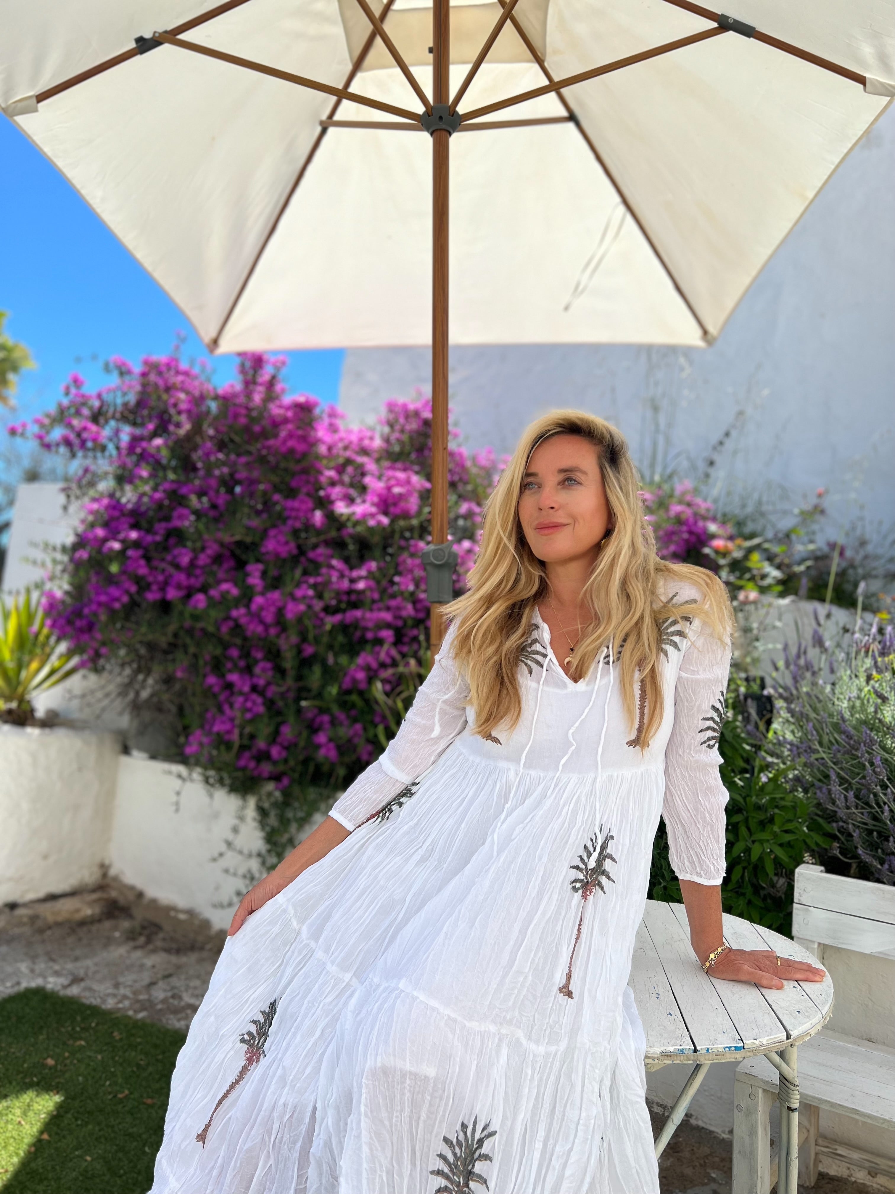 Boho Maxi Dress White Palm - My Ibiza Love Dress for Women | Perfect for Beach Vacations, Summer Festivals & Boho Chic Outfits