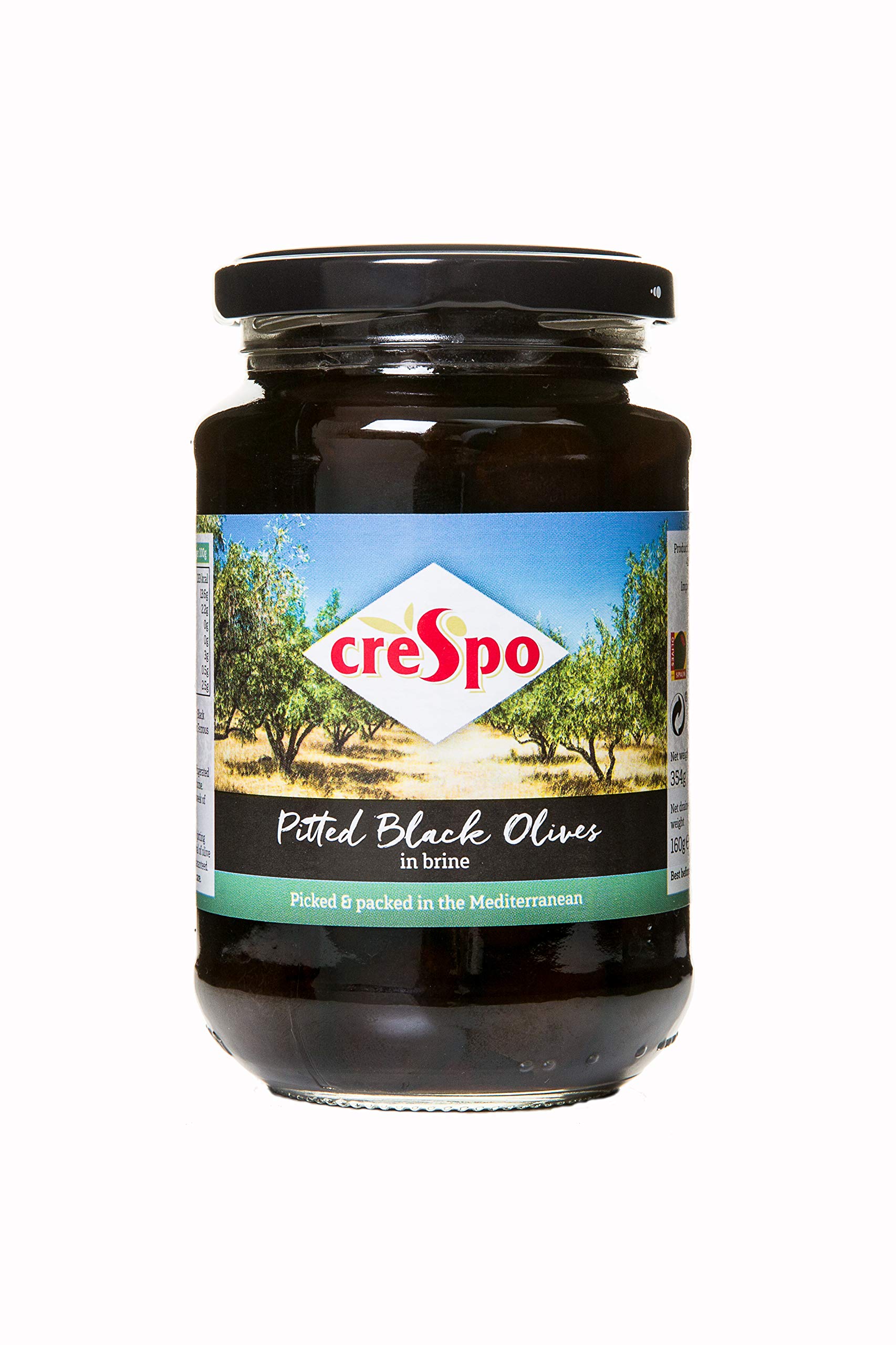 Crespo Pitted Black Olives in Brine - 6.25 oz (354g) | Premium Mediterranean Olives for Salads, Pizzas & Charcuterie Boards