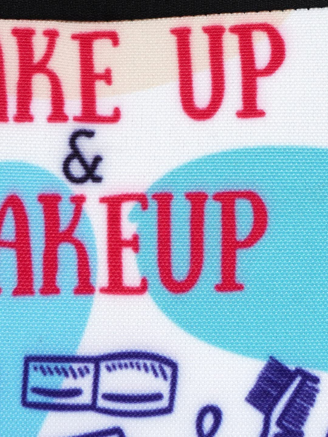 Crazyify Wake Up & Makeup Printed Canvas Cosmetic Bag for Women | Waterproof Travel Makeup Pouch | Toiletry & Beauty Storage Organizer | Perfect for Travel, Gym, and Daily Essentials