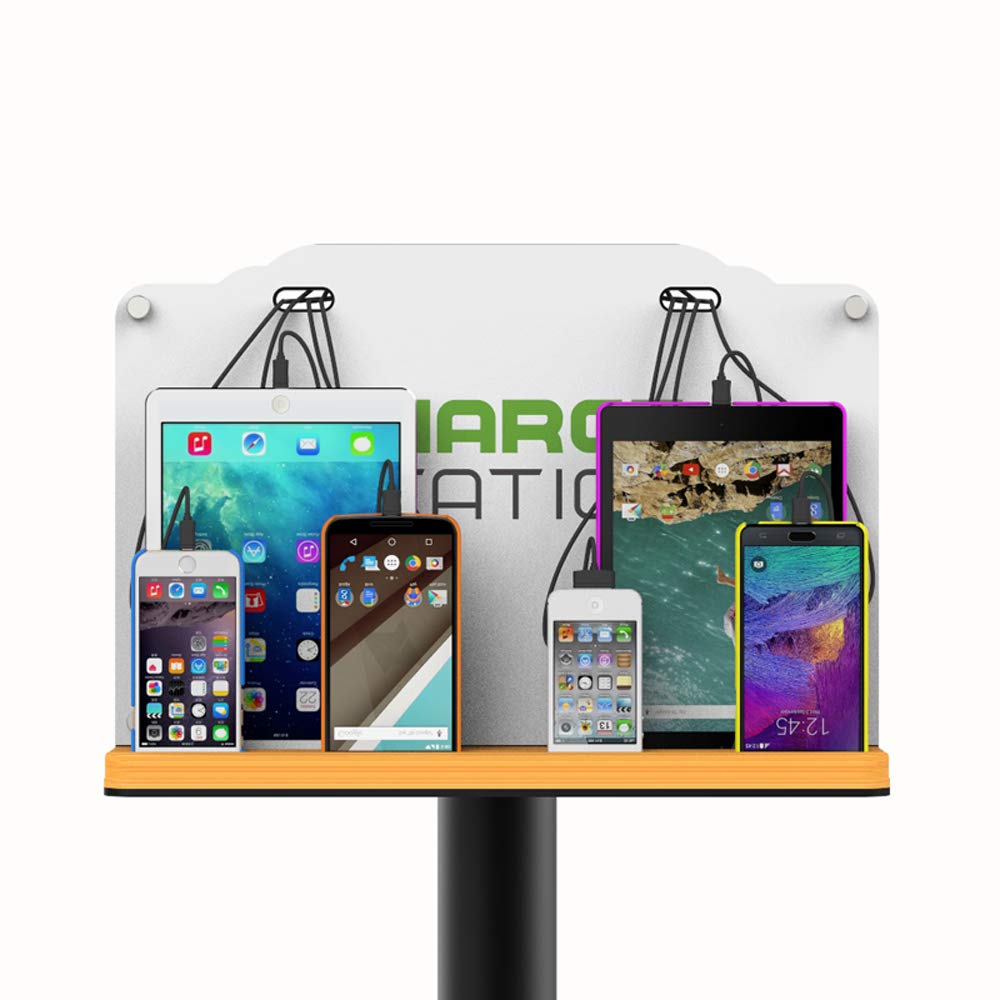 8-Port High-Speed Public Cell Phone Charging Station with Cables - Floor Stand Tower for Airports, Hospitals & Banks - Universal Compatibility for Smartphones & Tablets - Perfect for High-Traffic Public Spaces & Waiting Areas