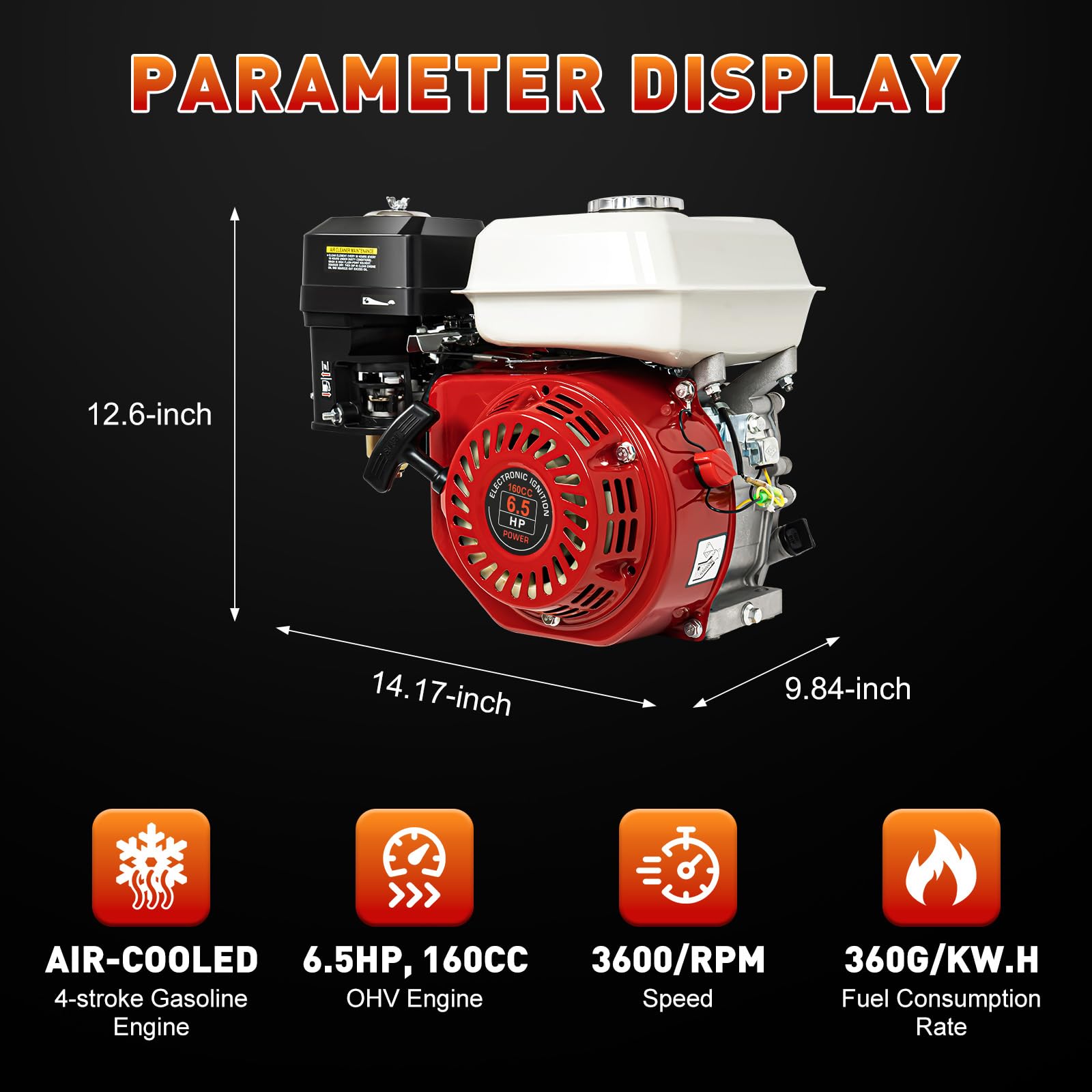 6.5HP 160CC 4-Stroke Gas Engine with Pull Start - Single Cylinder Motor for Water Pump, Agricultural Machinery, Power Tools & More - Ideal for Farming, Landscaping & Industrial Applications