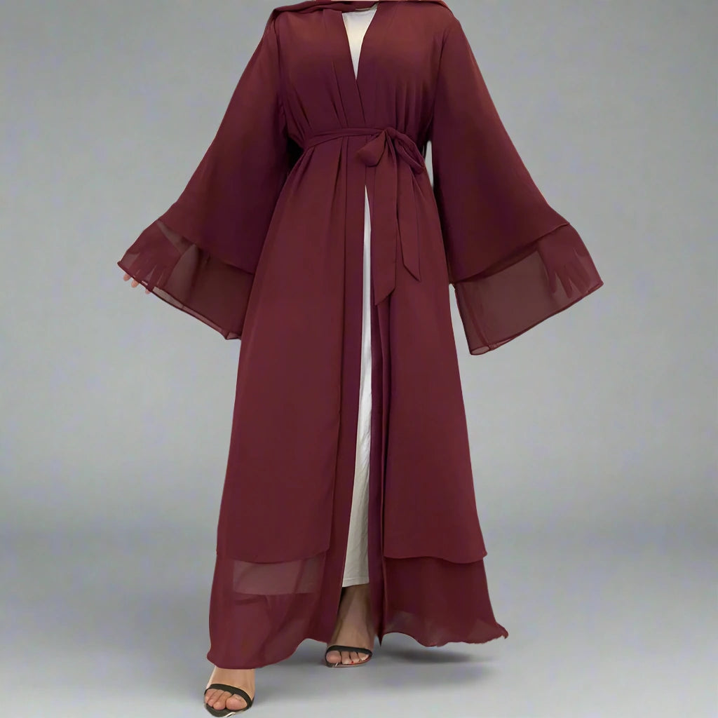 Elegant Dubai Solid Color Chiffon Muslim Abaya Dress - Lightweight Open Front Cardigan for Women | Perfect for Prayer, Mosque, and Special Occasions