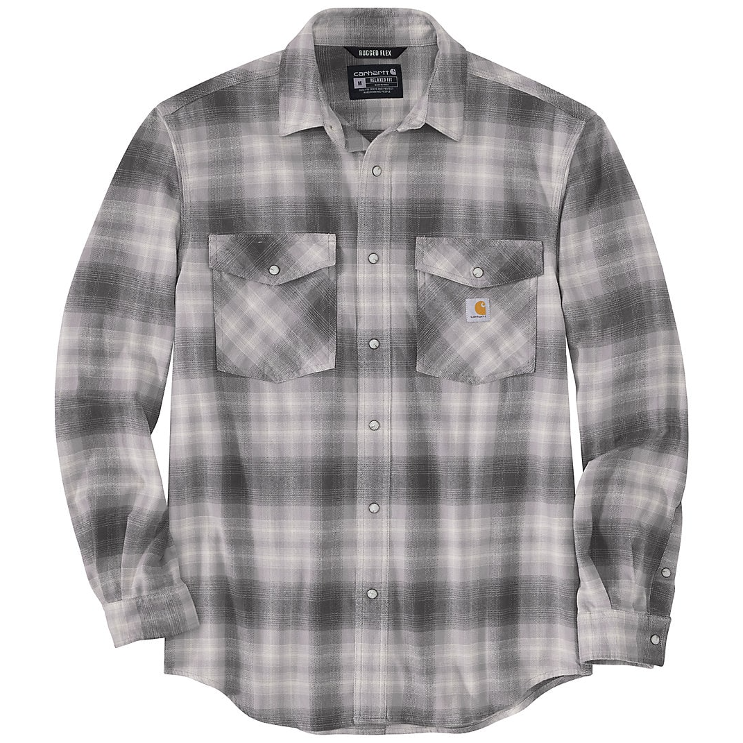 Carhartt Rugged Flex® Relaxed Fit Midweight Flannel Long Sleeve Plaid Shirt for Men - Snap Front Work Shirt, Durable & Comfortable for Outdoor Work, Camping, and Casual Wear (Model 105436)
