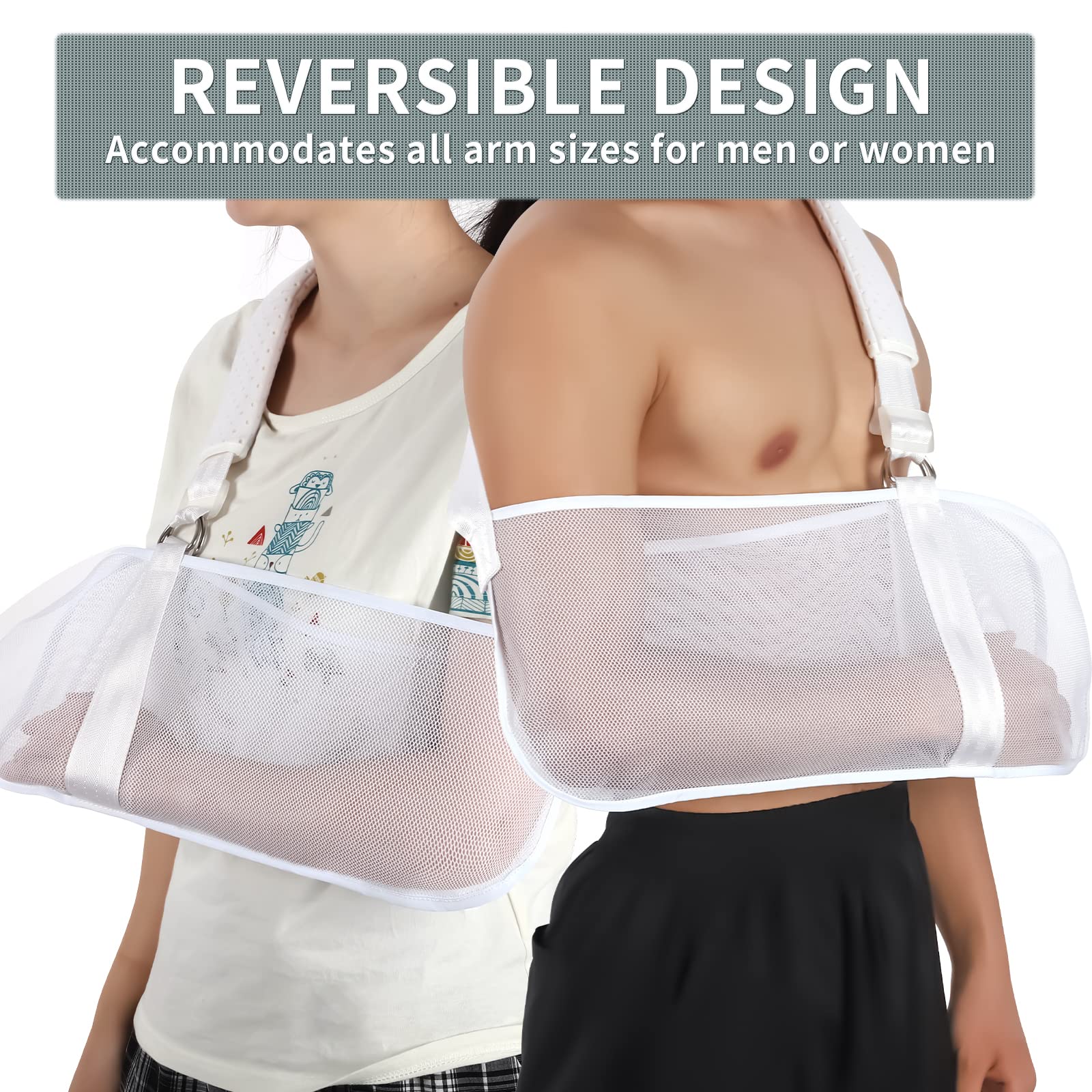 Breathable Mesh Arm Sling for Shower - Adjustable Shoulder Support for Rotator Cuff Injury, Post-Surgery Recovery, Arm & Wrist Pain Relief - Left/Right Arm Sling for Men & Women (White) - Perfect for Showering, Daily Activities & Comfortable Healing