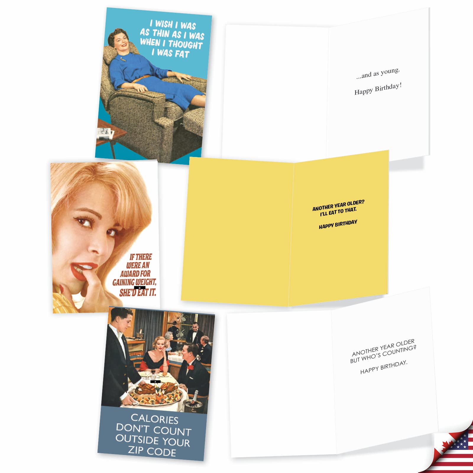 NobleWorks - 10 Funny Birthday Cards for Adults - Retro Humorous Greeting Card Set - Bulk Boxed Notecards (A1249) - Perfect for Office Gifts, Party Favors & Milestone Celebrations