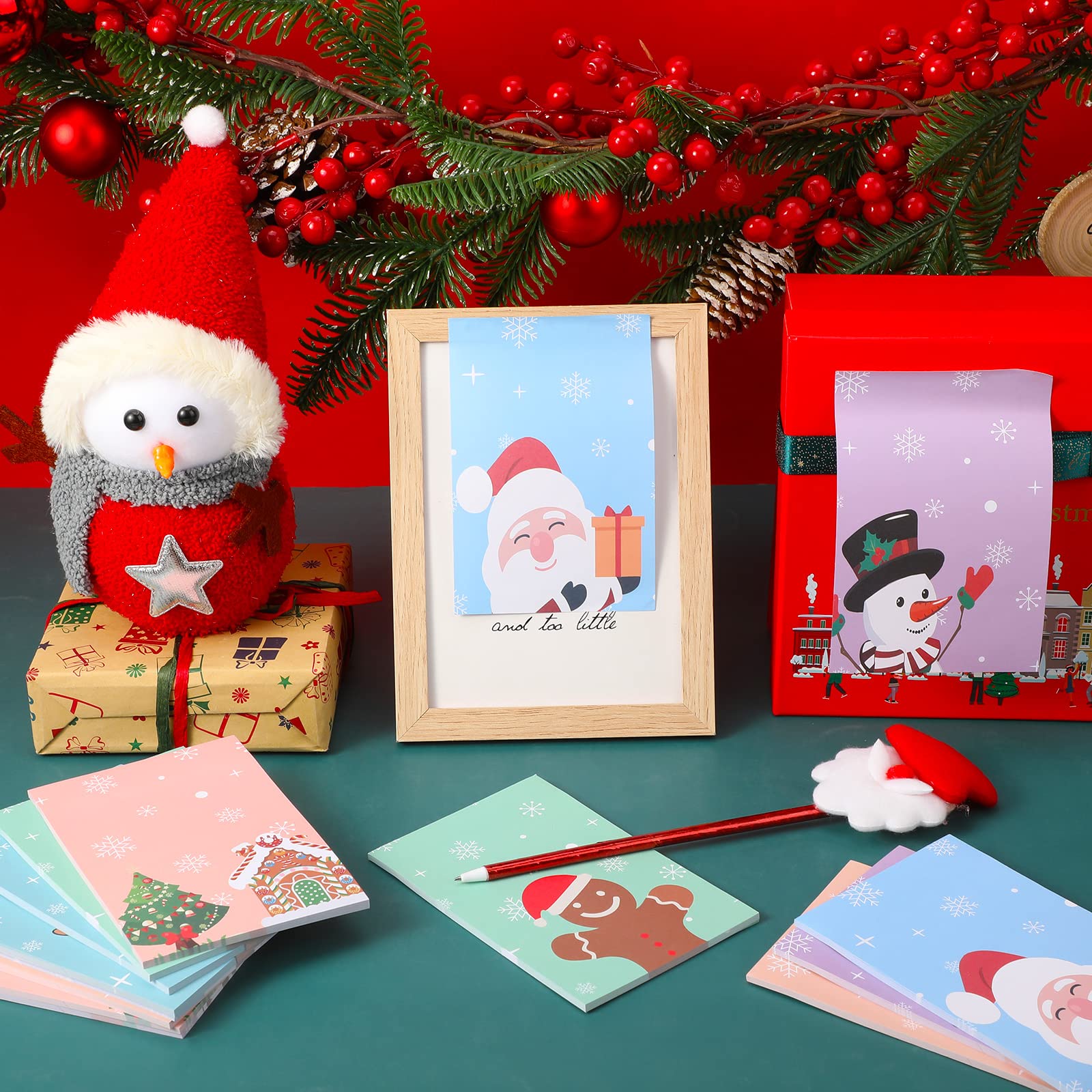 Clabby 12 Pcs Christmas Notepads Set - Snowman Themed Self-Adhesive Memo Pads with 6 Festive Patterns for Holiday Notes, Reminders & Lists | Perfect for Home, School, Office & Winter Gift Giving