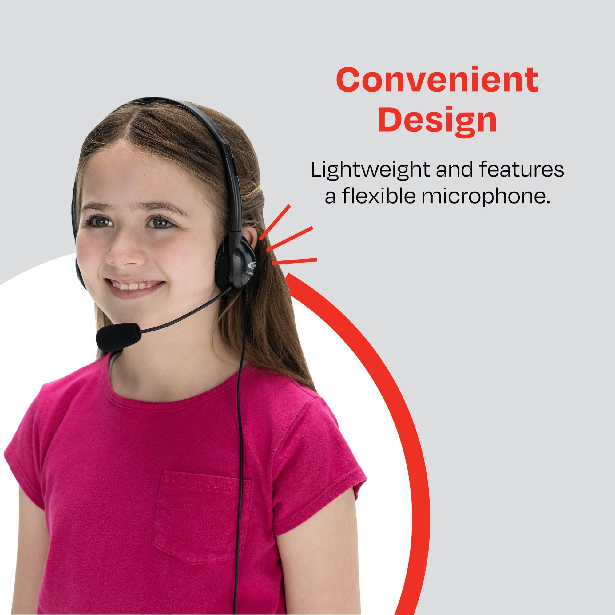 Califone 3065AVT Lightweight Stereo Headphones for Students - Adjustable Headband, Durable Recessed Wiring, 3.5mm Plug - Perfect for Classroom Learning, Online Education & Multimedia Use