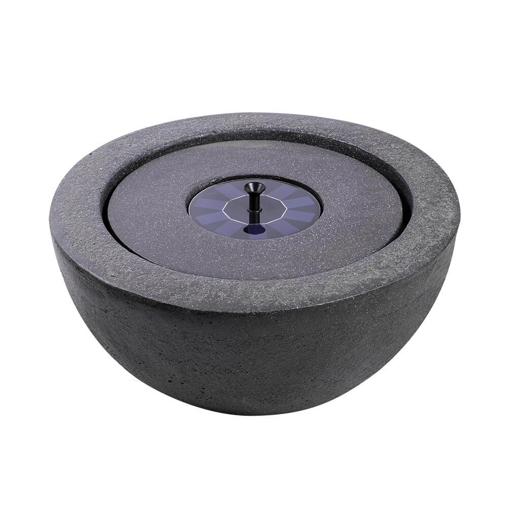Dark Grey Solar-Powered Stone Bowl Water Fountain - Outdoor Garden Decor for Patio, Yard, and Landscape