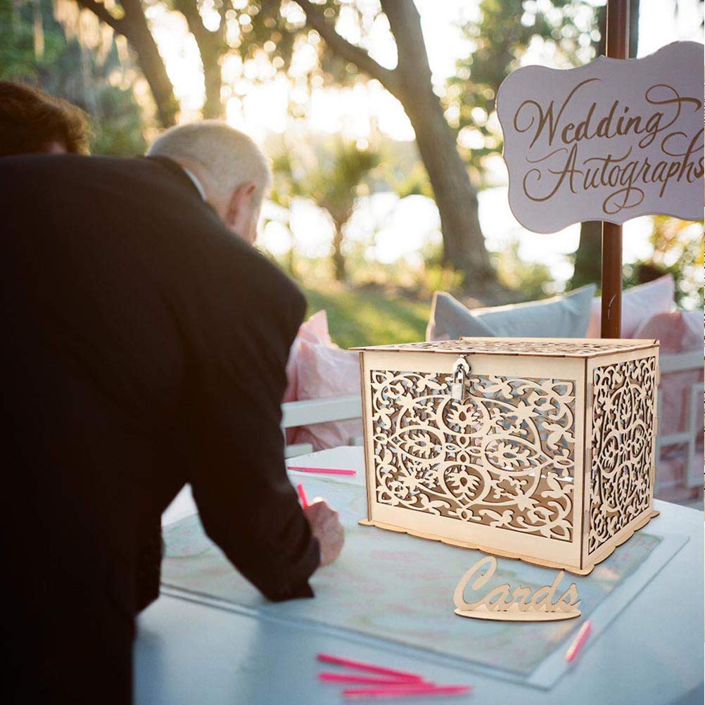 DIY Wedding Card Box with Lock - Rustic Wooden Gift Card Holder for Weddings, Baby Showers, Birthdays, Anniversaries & Graduations | Holds 225 Cards | Perfect for Reception Tables, Gift Display & Special Events