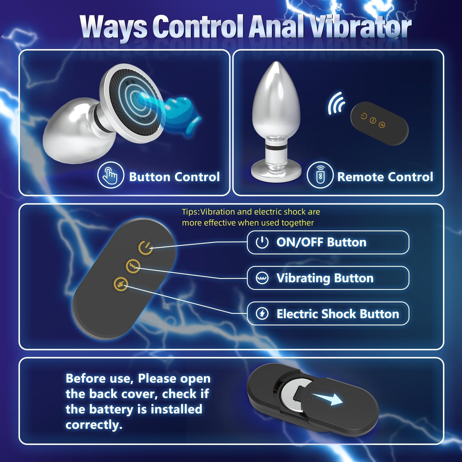 Electric Shock Vibrating Butt Plug for Men - Remote Control Anal Sex Toy with 10 Vibration & 6 E-Stim Modes, Prostate Massager - Perfect for Couples Play & Solo Pleasure